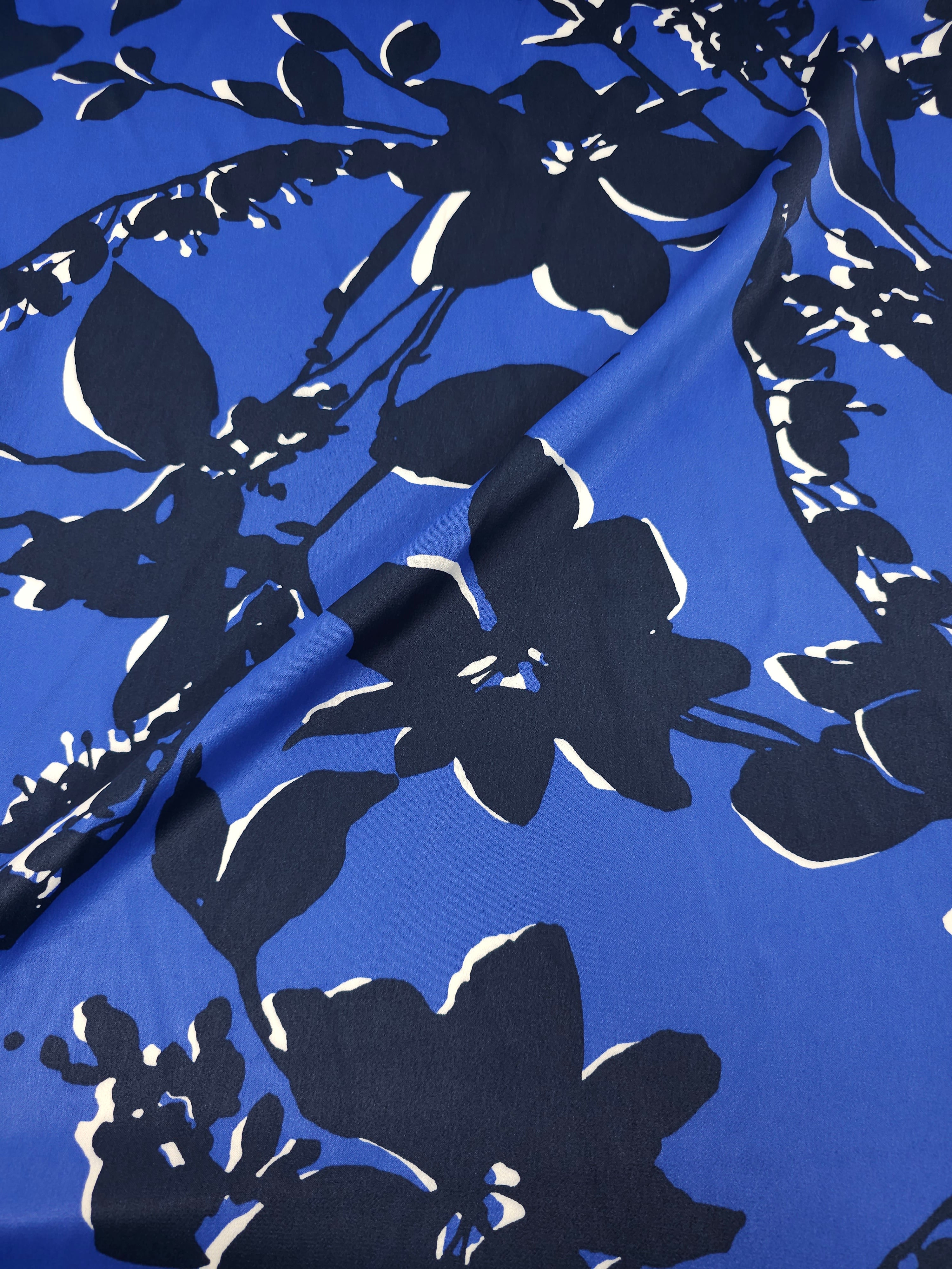 Navy/Blue Floral Crepe Backed Satin *DEFECT*