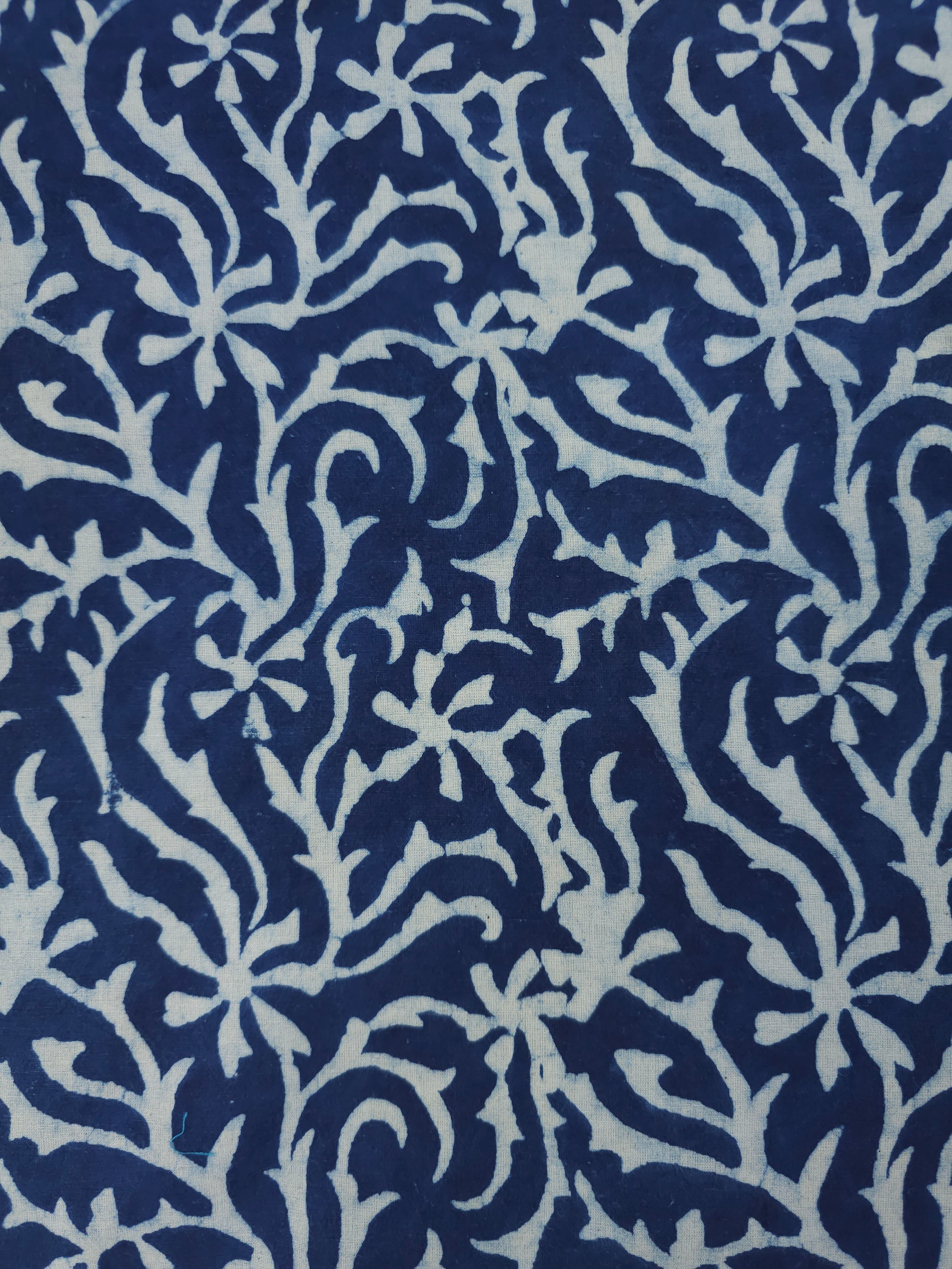 Deep Blue Floral Web Twine Block Print Cotton