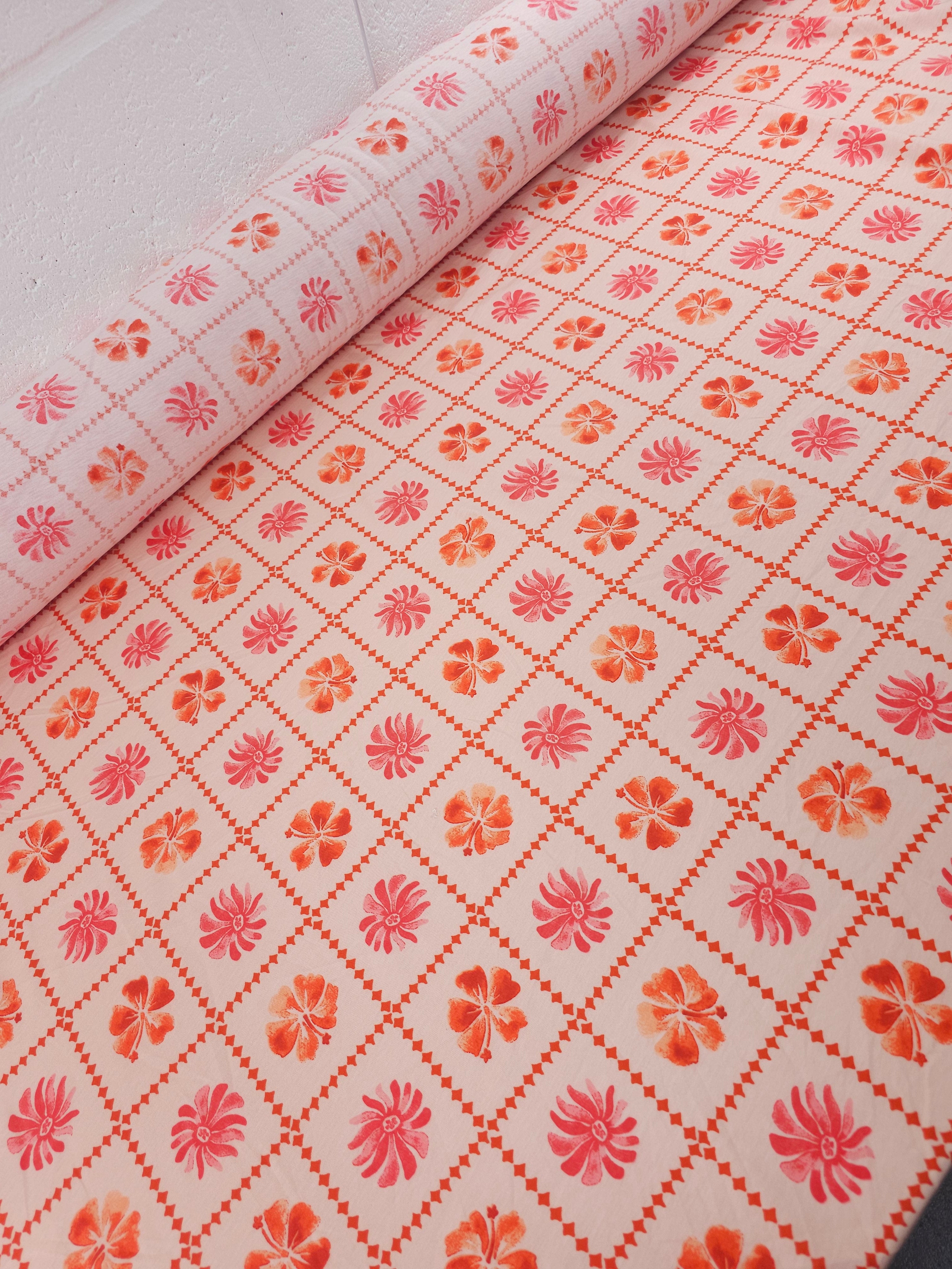 Hibiscus Floral Grid Cotton Jersey