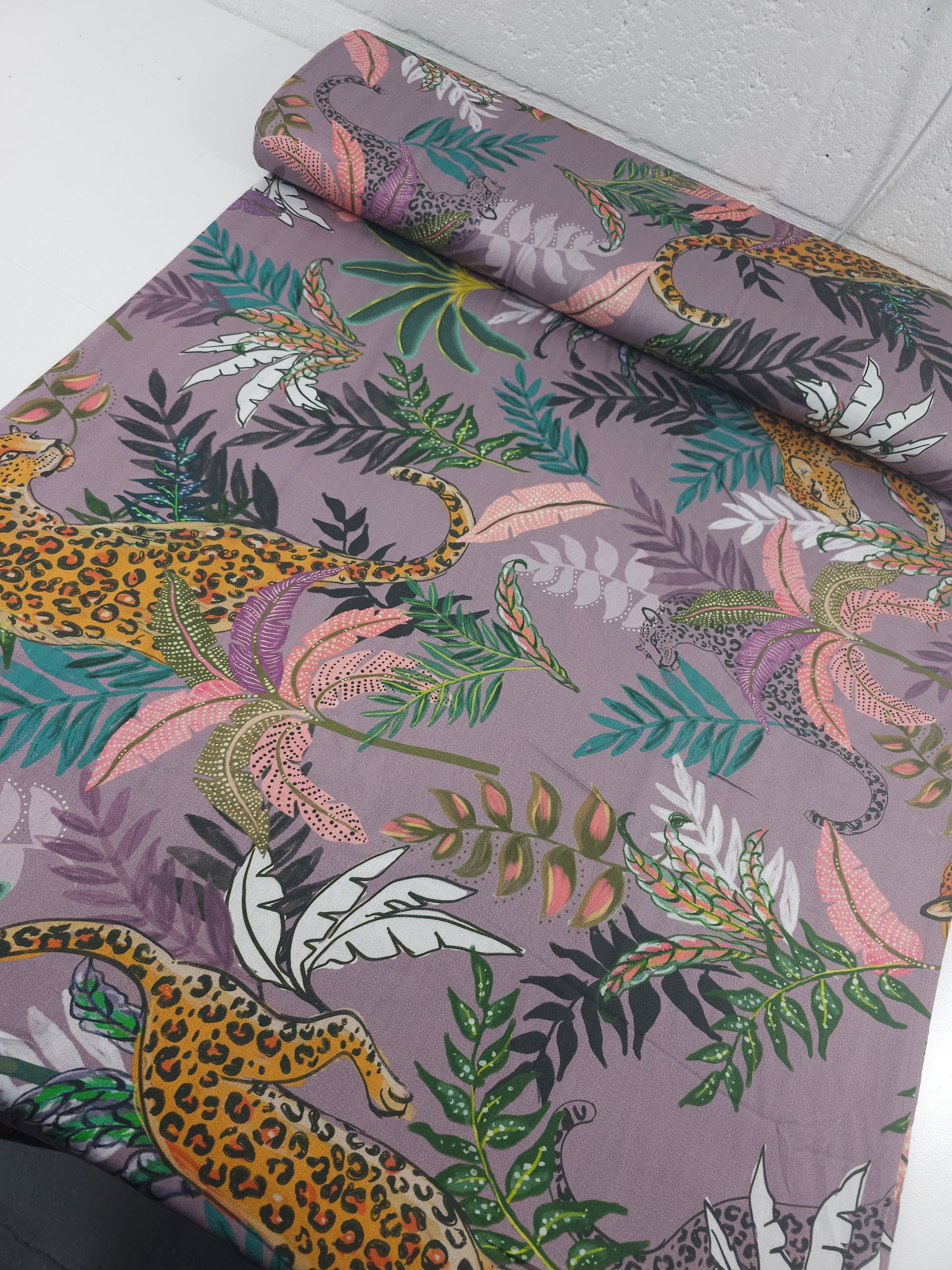 Mauve Leopard Palm Cotton Sateen 96" *EXTRA WIDE*