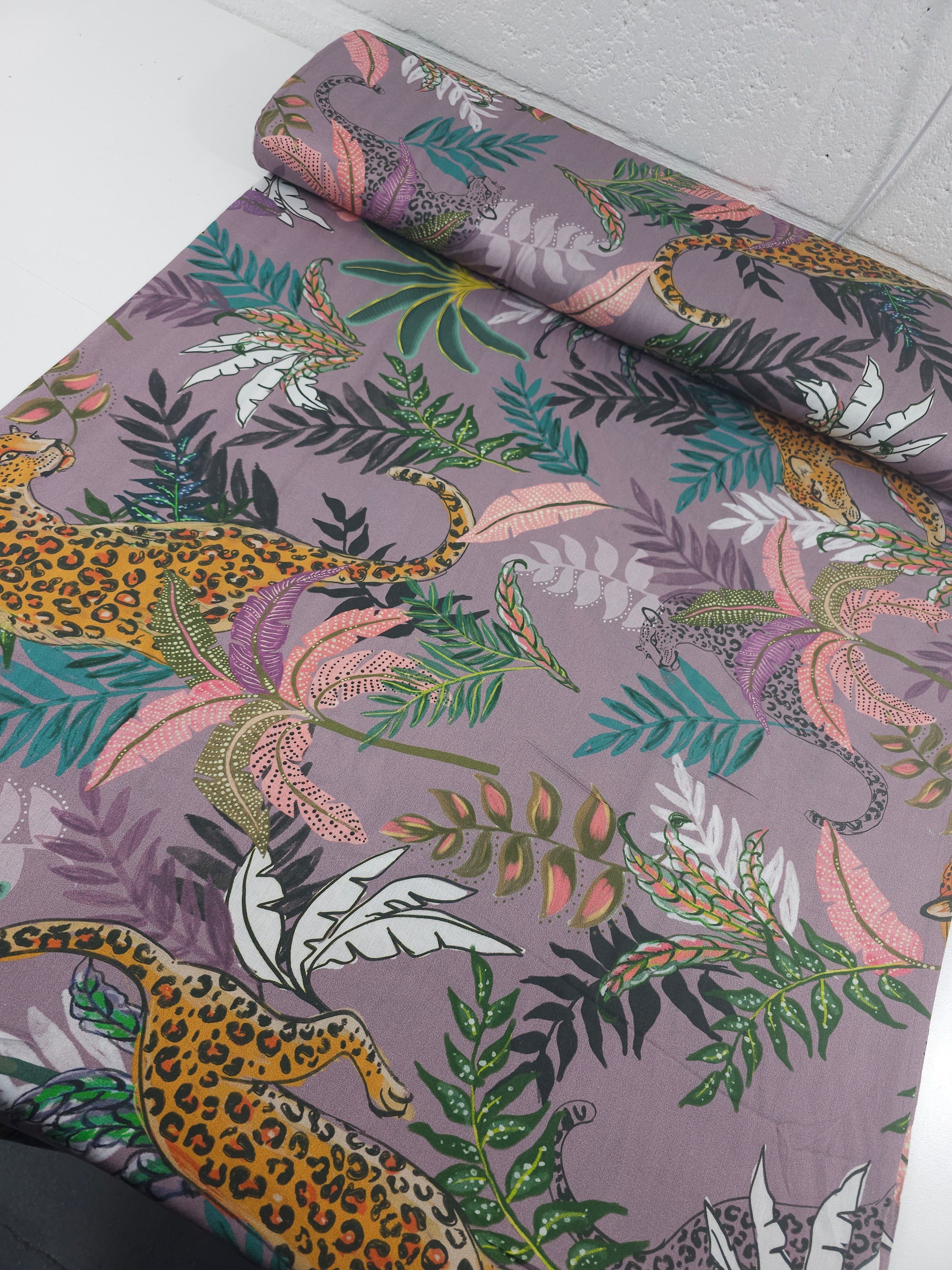 Mauve Leopard Palm Cotton Sateen 96" *EXTRA WIDE*
