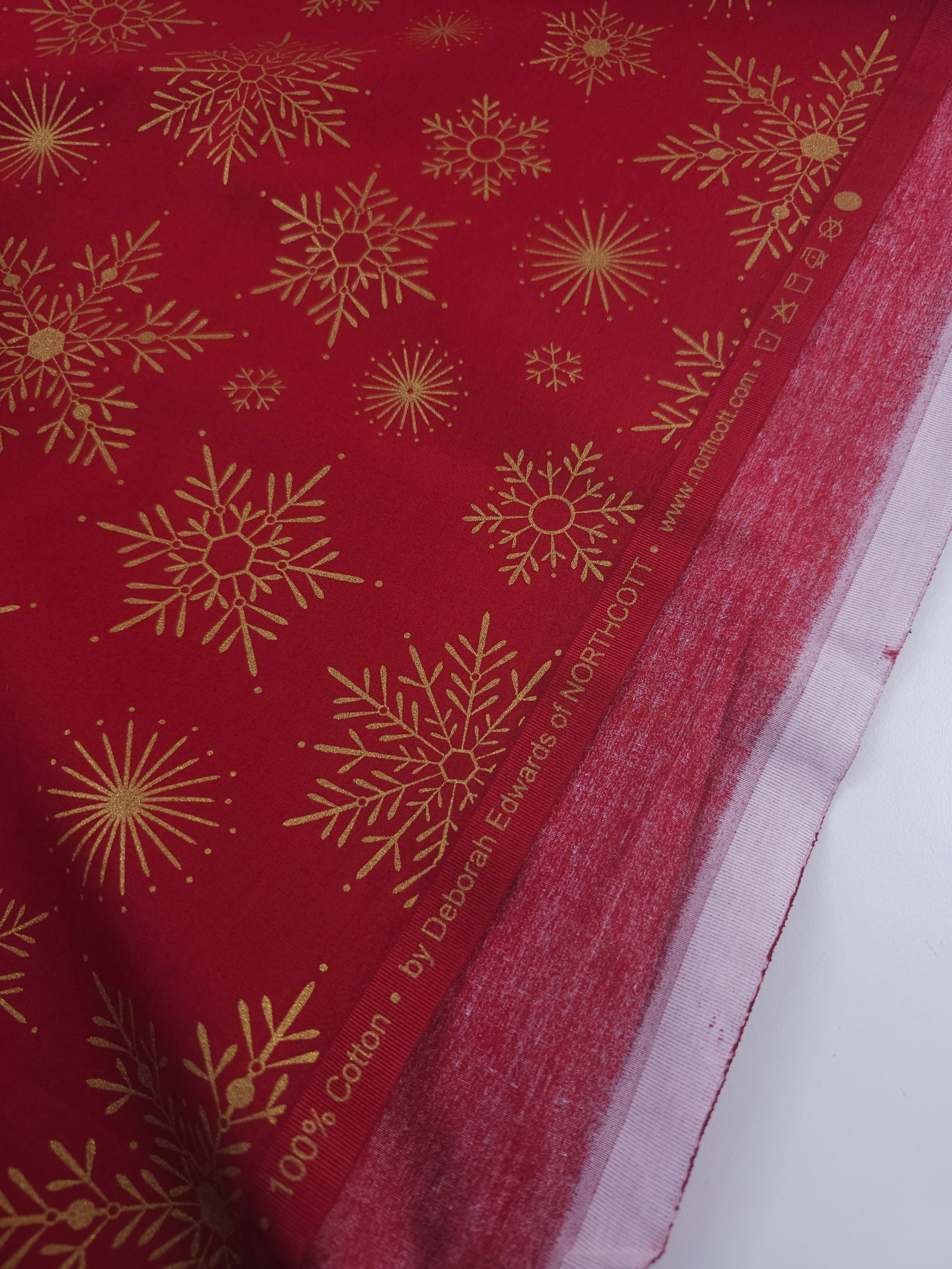 Red/Gold Snowflake 100% Cotton