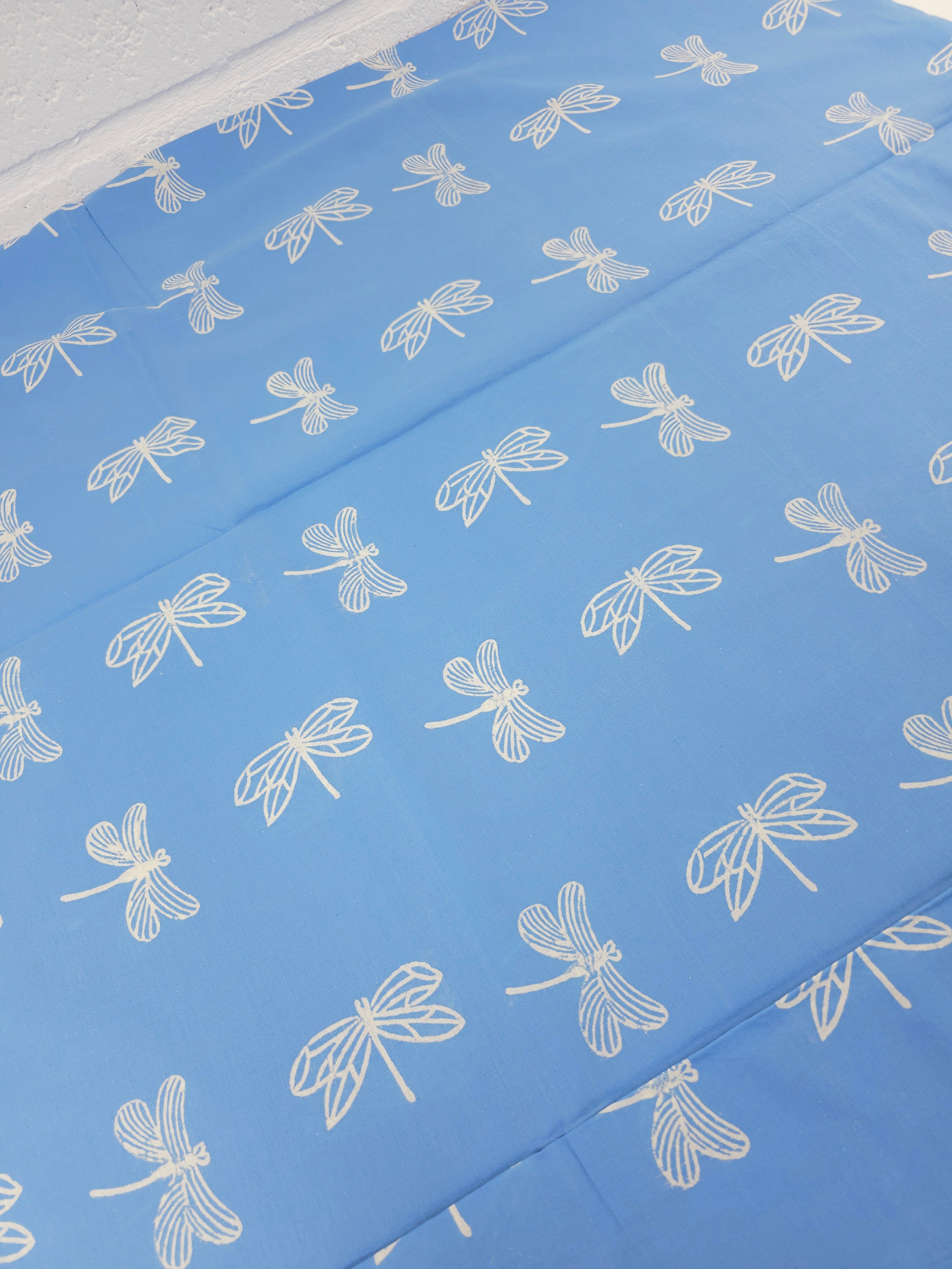 Light Blue Dragonfly Block Print Cotton