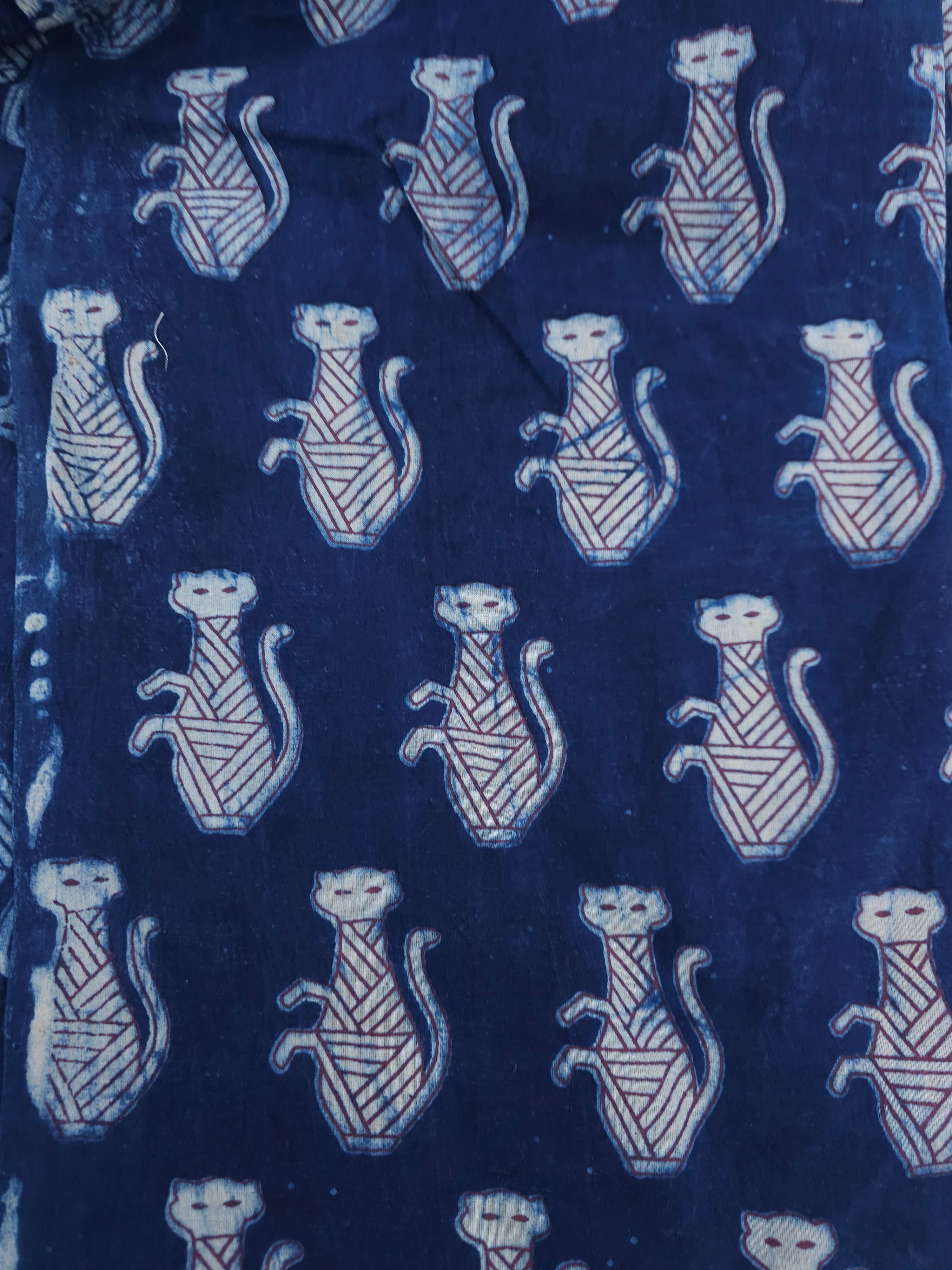 Indigo Cat Block Print Cotton - 2.5m Piece