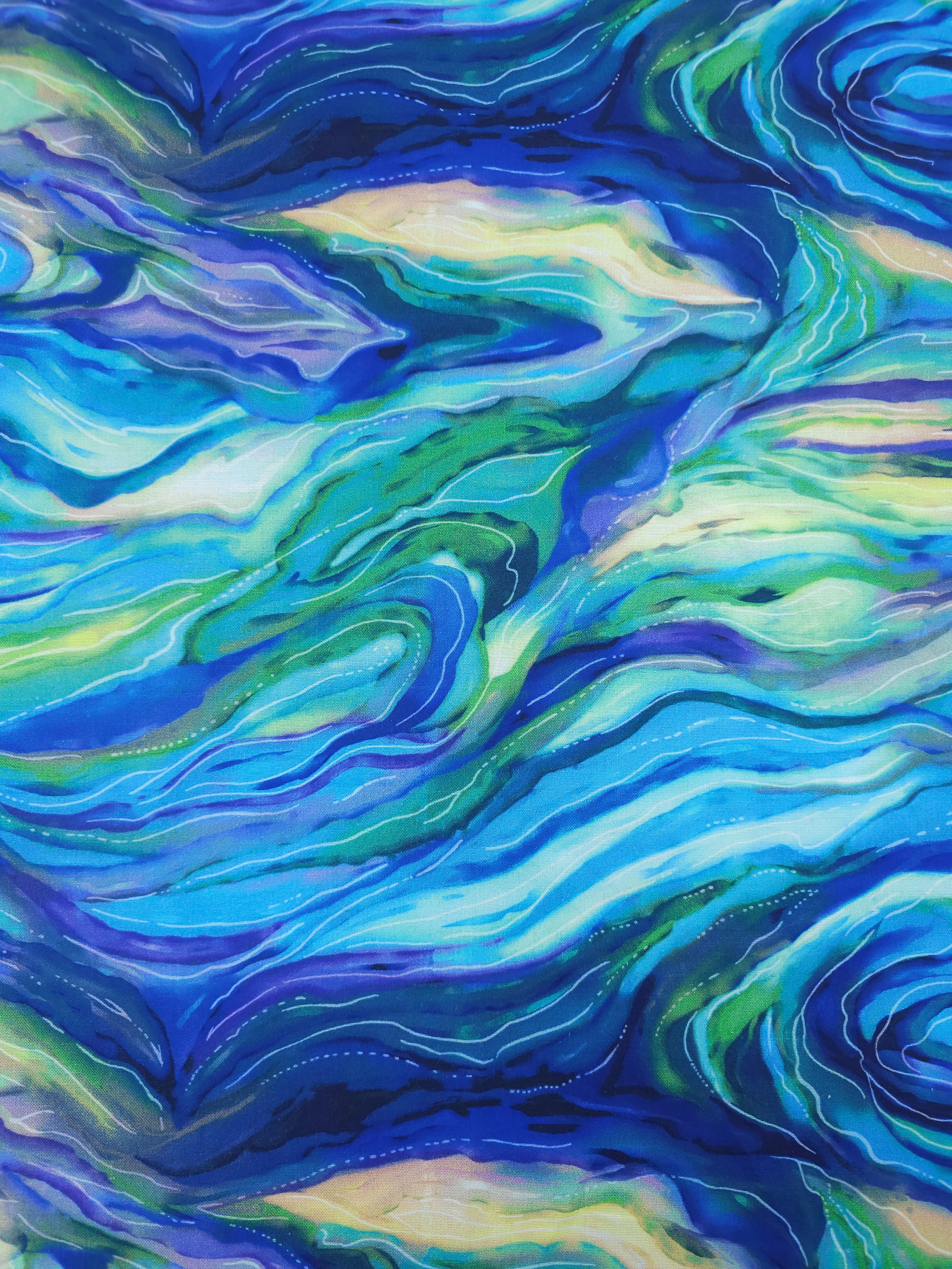 Blue/Green Wild Marble 100% Cotton 104" - Robert Kaufman