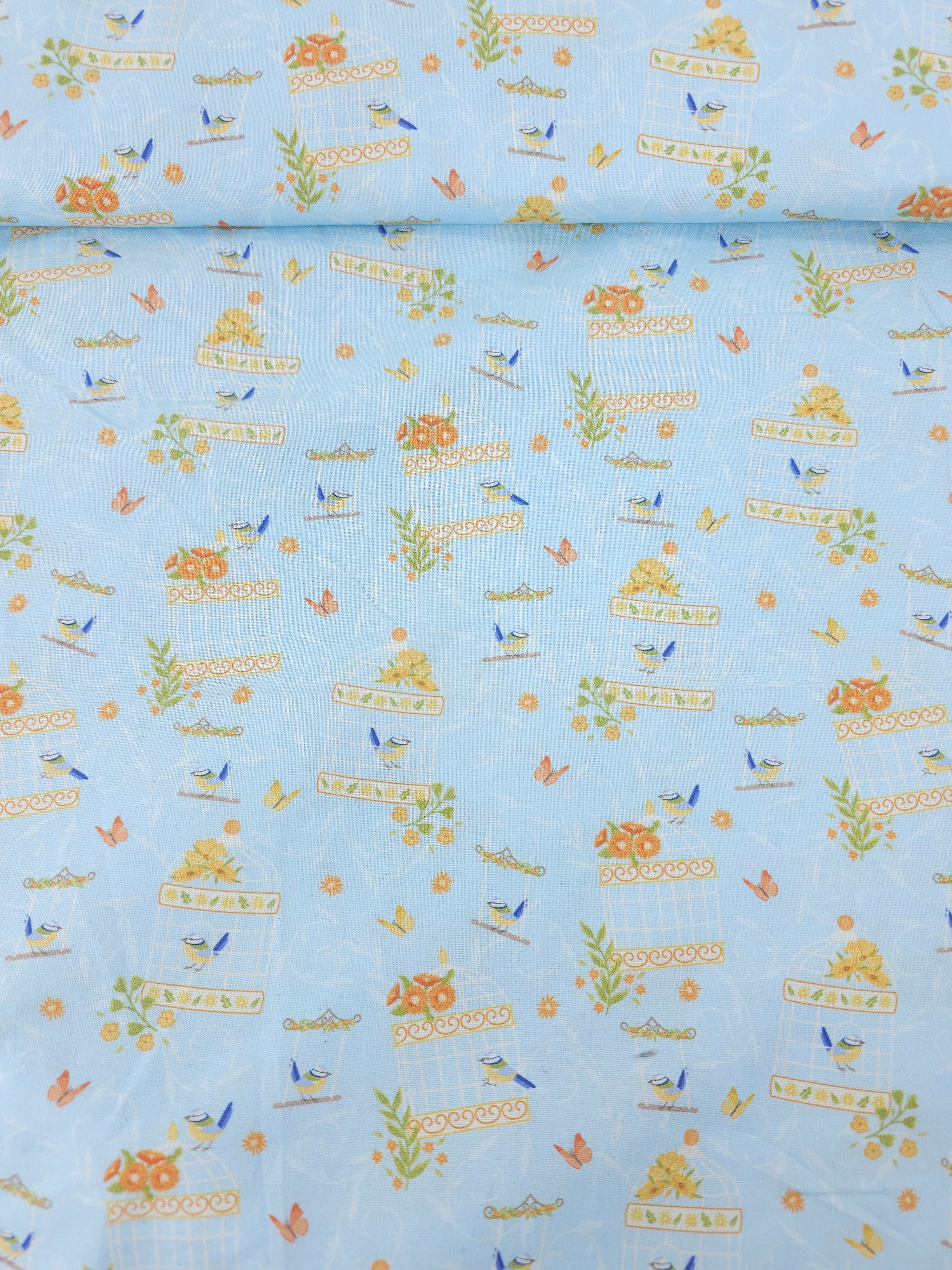 Light Blue Bird Bliss 100% Cotton