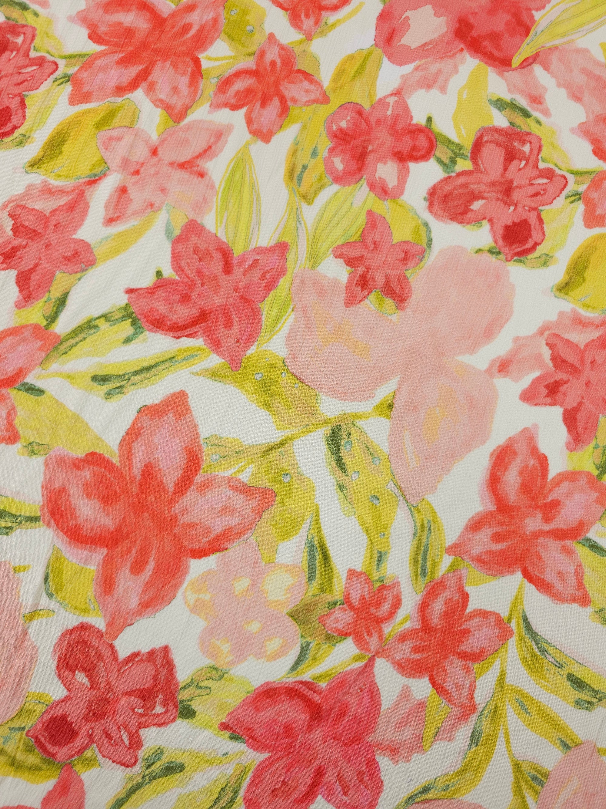 Coral/Lime Exotic Bloom Crinkle Viscose