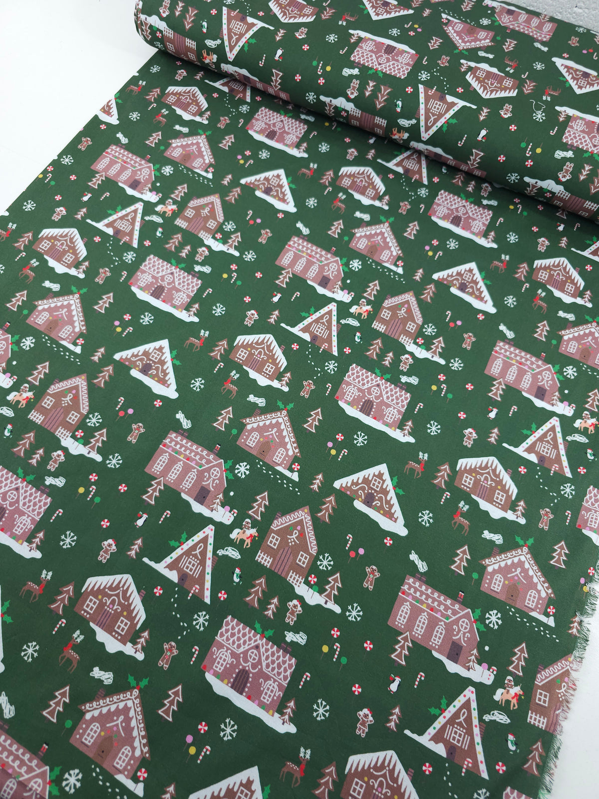 Dark Green Gingerbread Houses 100% Cotton - Joann