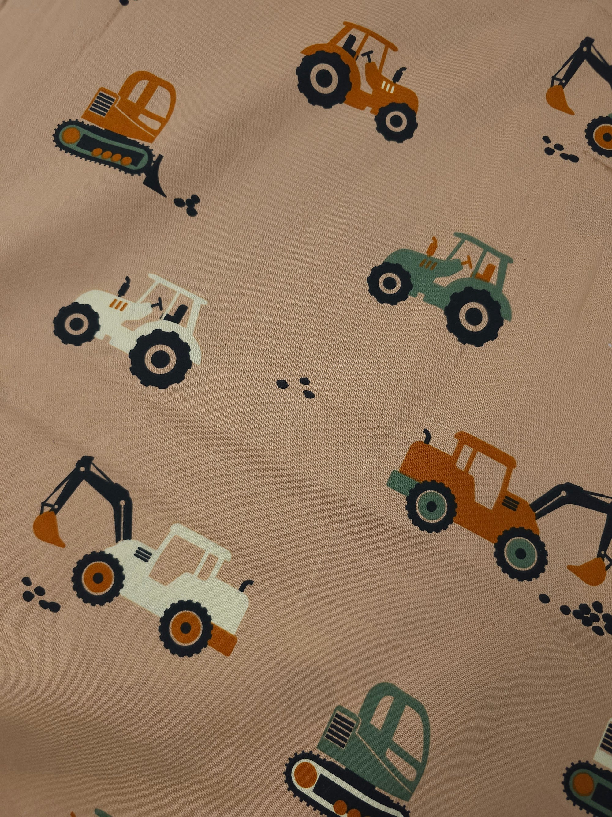 Khaki/Orange Tractors 100% Cotton 60"
