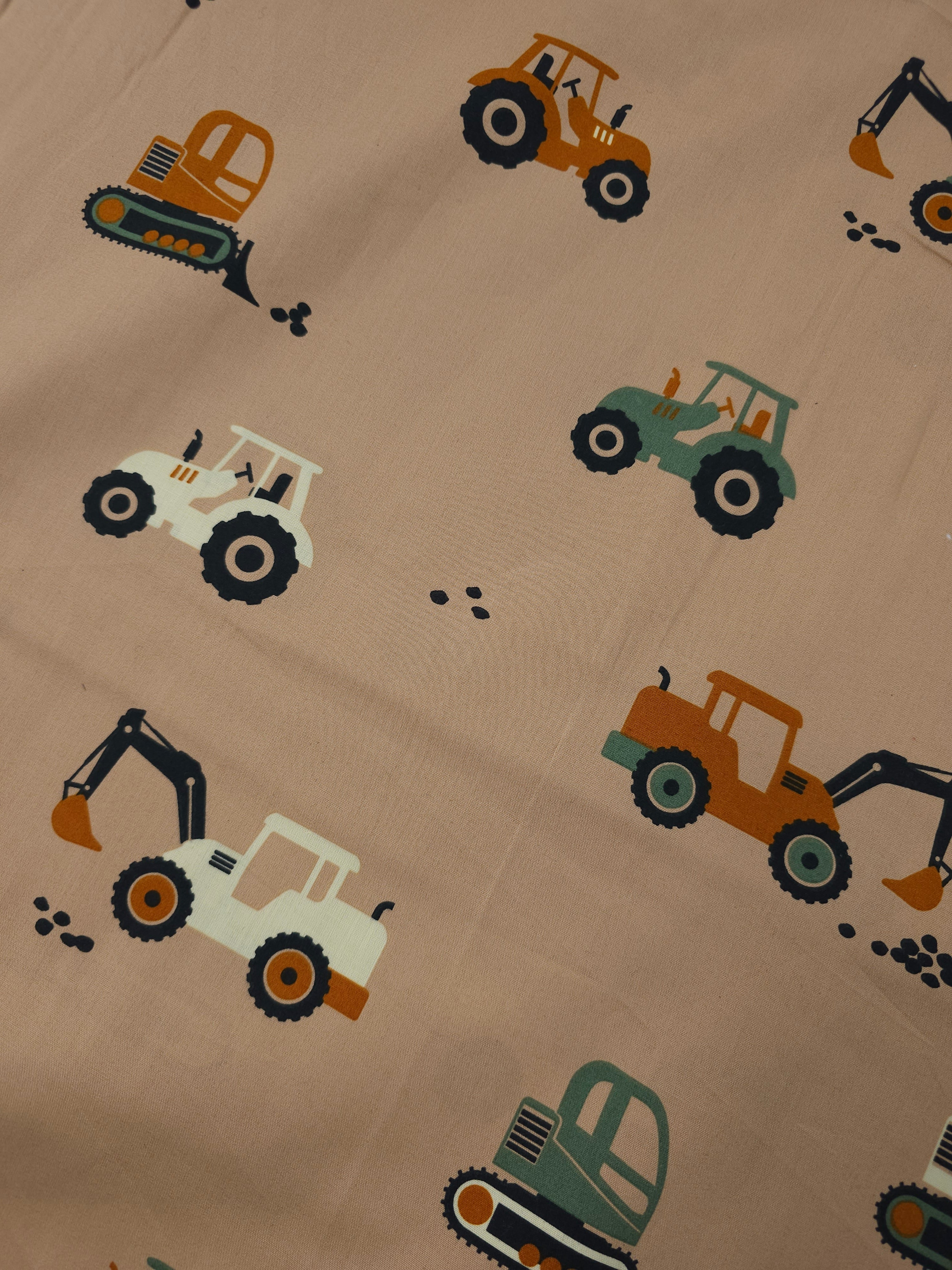 Khaki/Orange Tractors 100% Cotton 60"