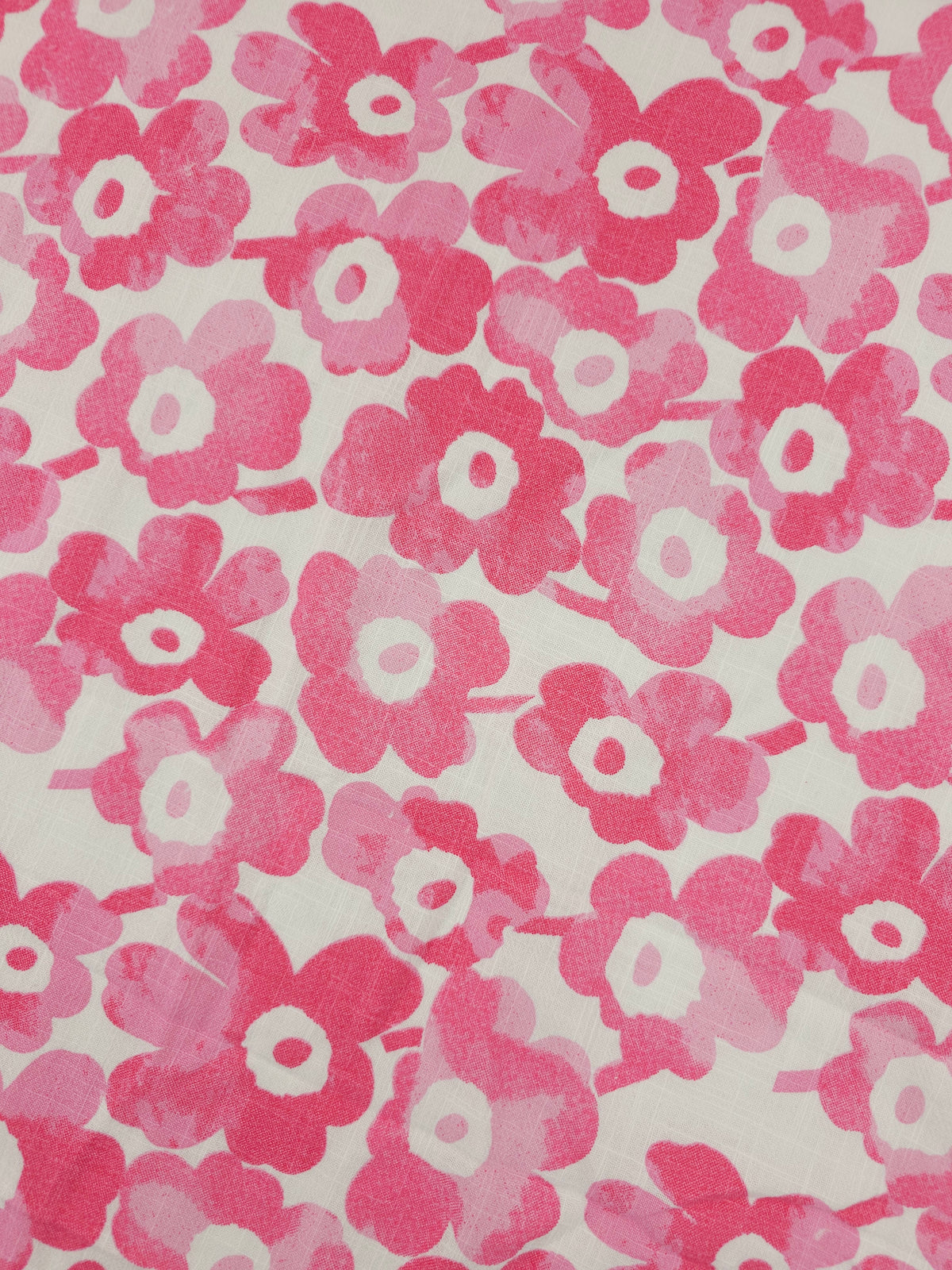 Pink Watercolour Marimekko-Esque Puff Floral Cotton Linen