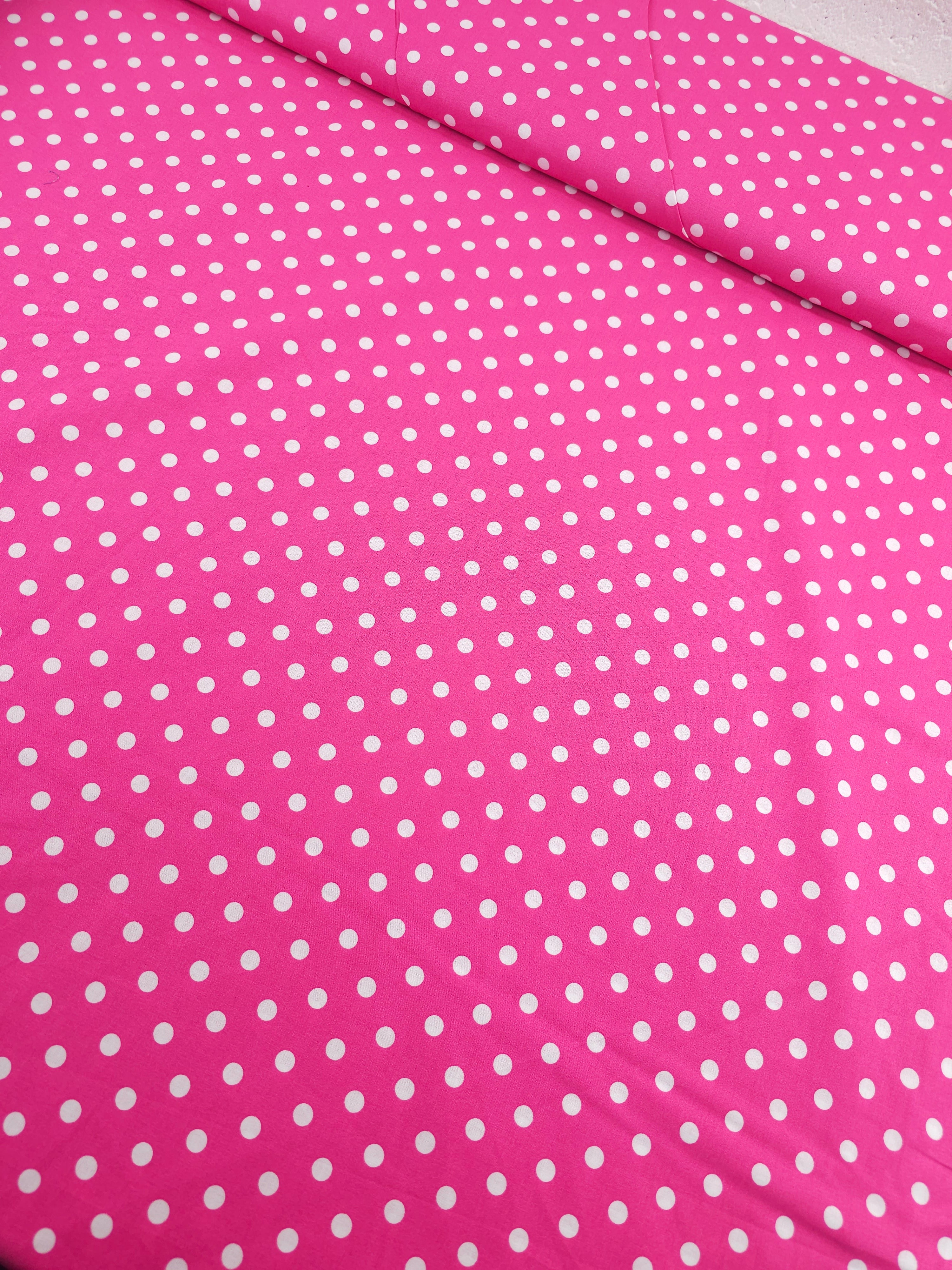 Bright Fuchsia Pink Small Polka Spot Lightweight Cotton 55"