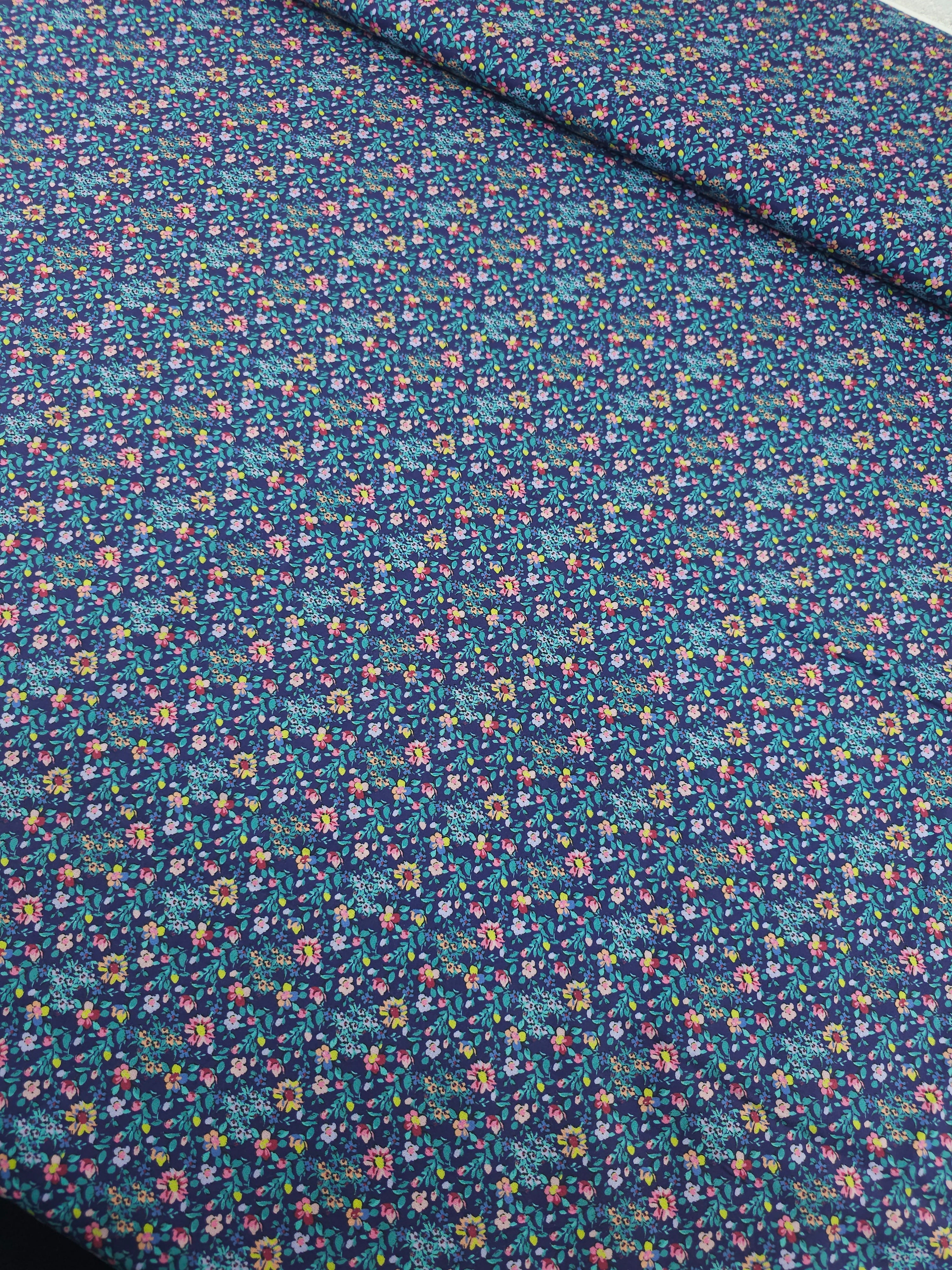 Indigo Blue Ditsy Floral Party Lightweight Cotton 57"
