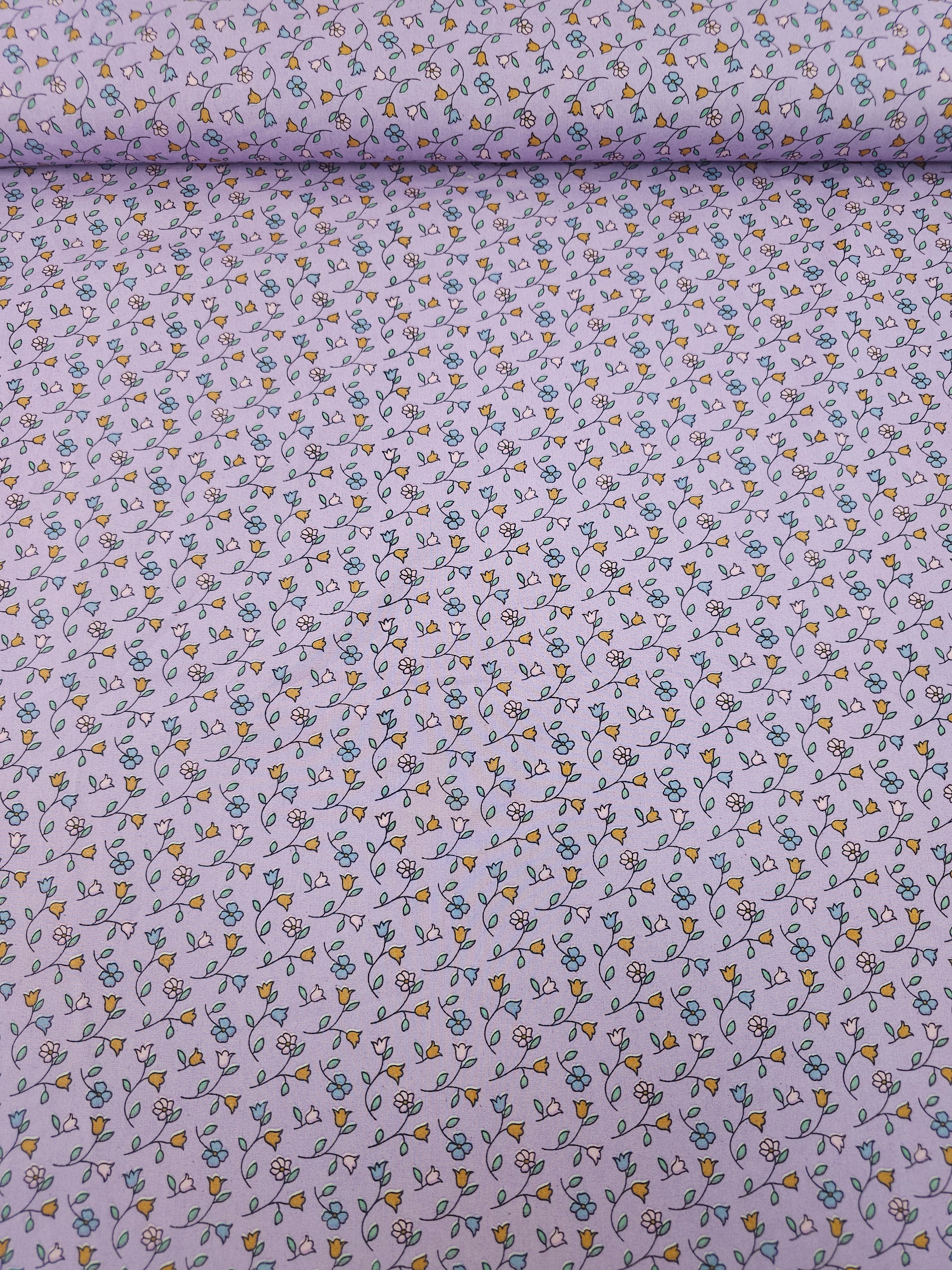 Lilac Tossed Tulip Stems Lightweight Cotton 57"