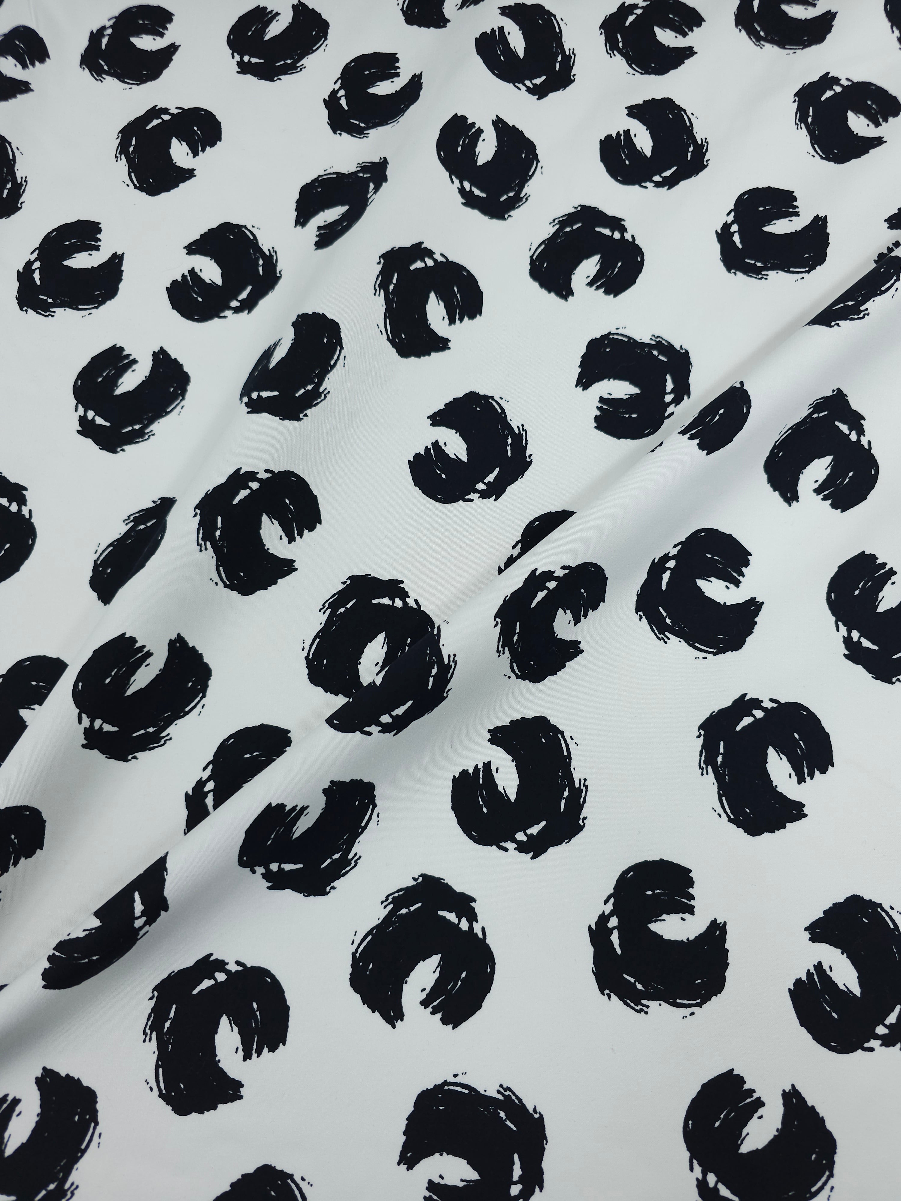 Black/White Abstract Curl Cotton Sateen Stretch