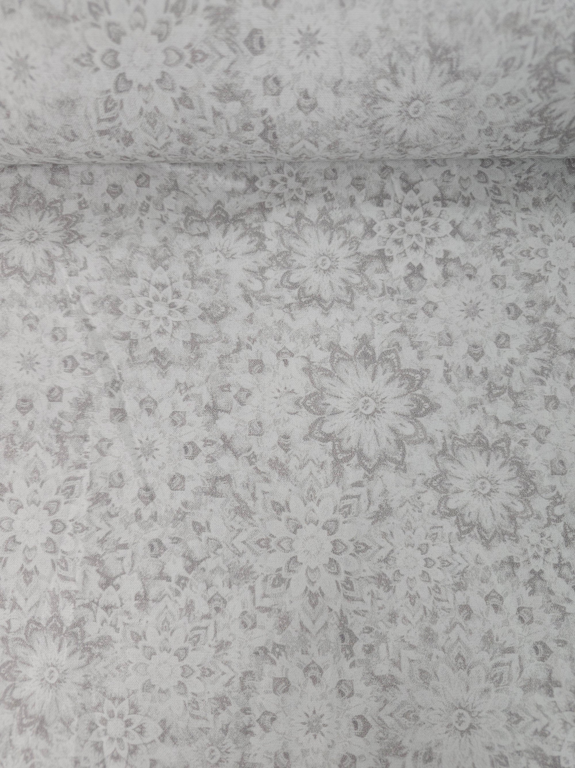 Light Grey Dancing Dahlias Kaleidoscope 100% Cotton