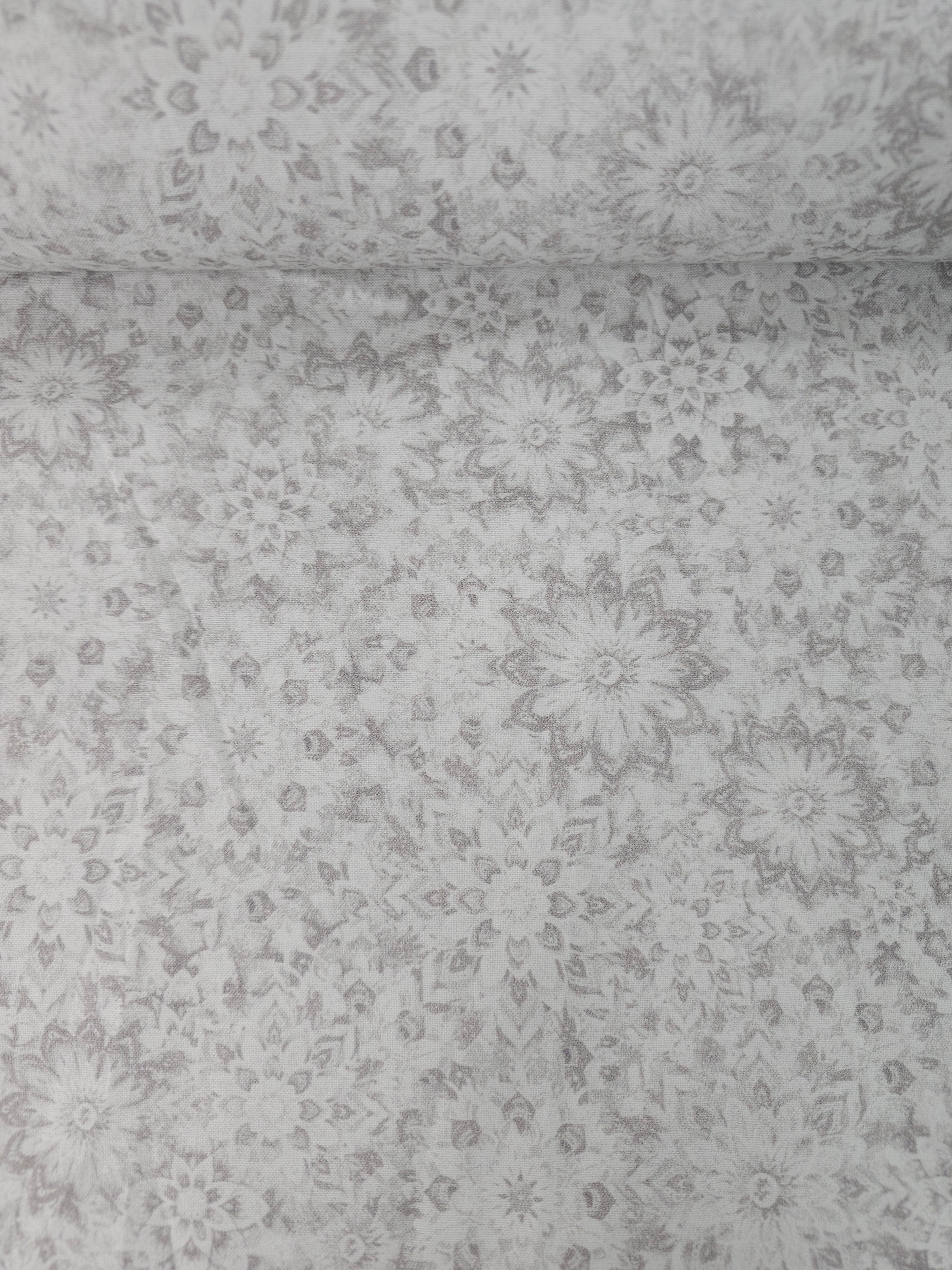 Light Grey Dancing Dahlias Kaleidoscope 100% Cotton