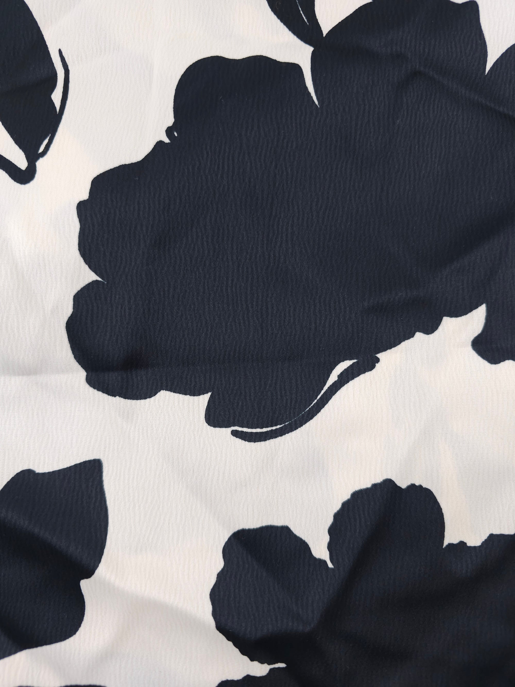 Bold black flower silhouettes Viscose sateen- 1.6m piece