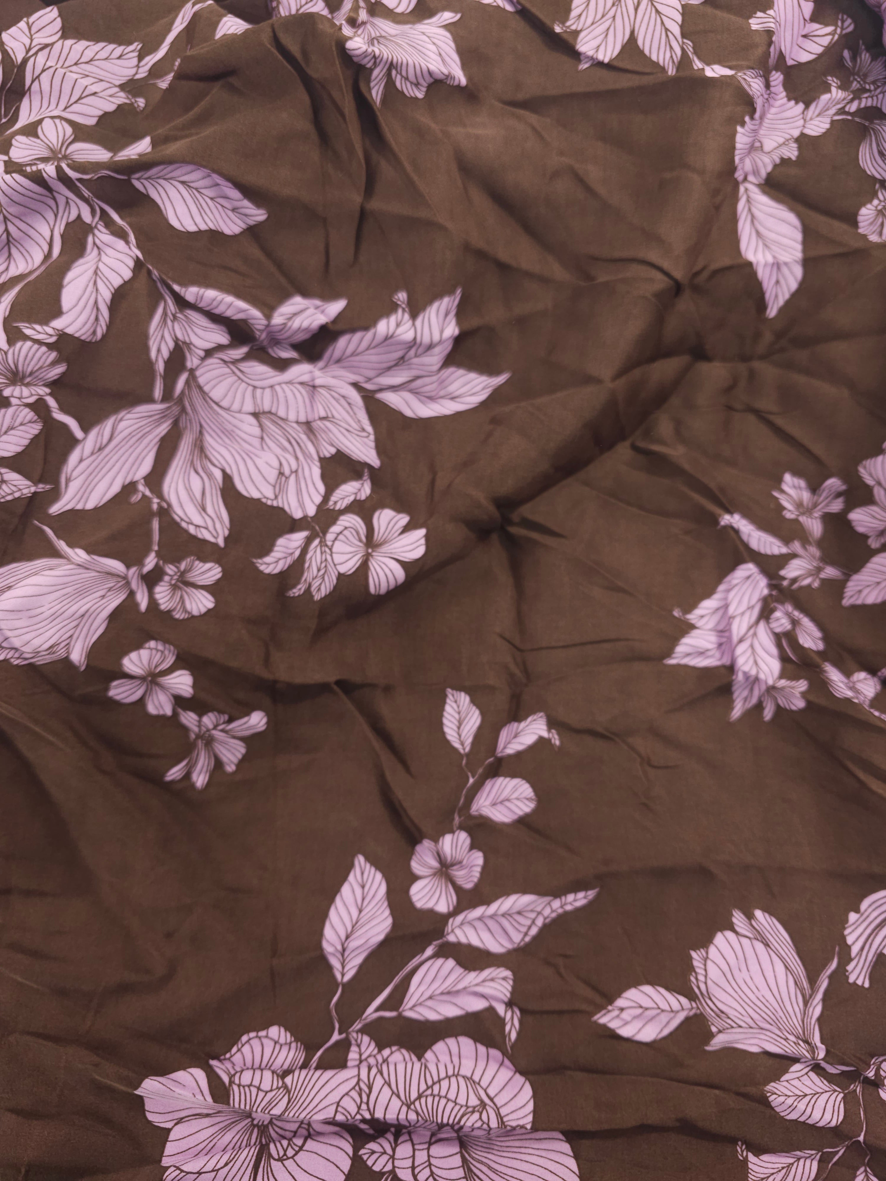 Brown pink floral Viscose sateen- 6m piece
