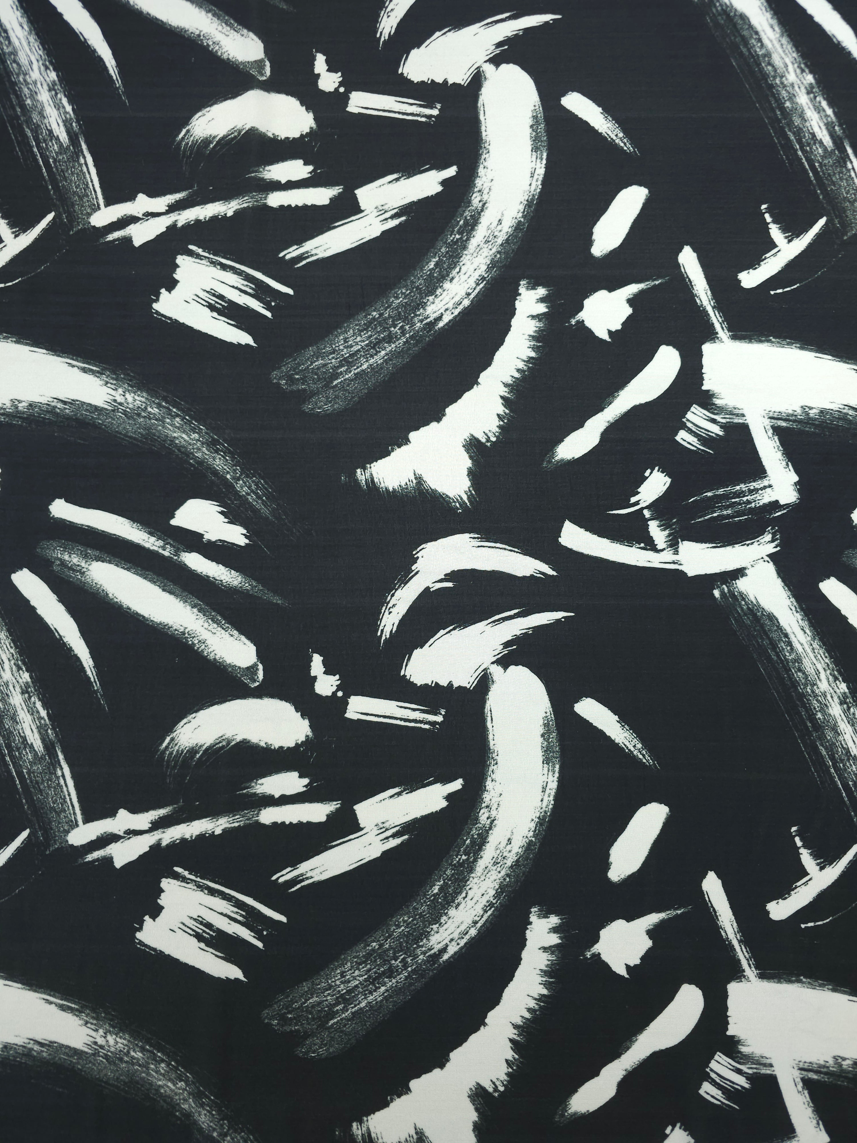 Black Abstract Brushstroke Slinky Rayon Jersey