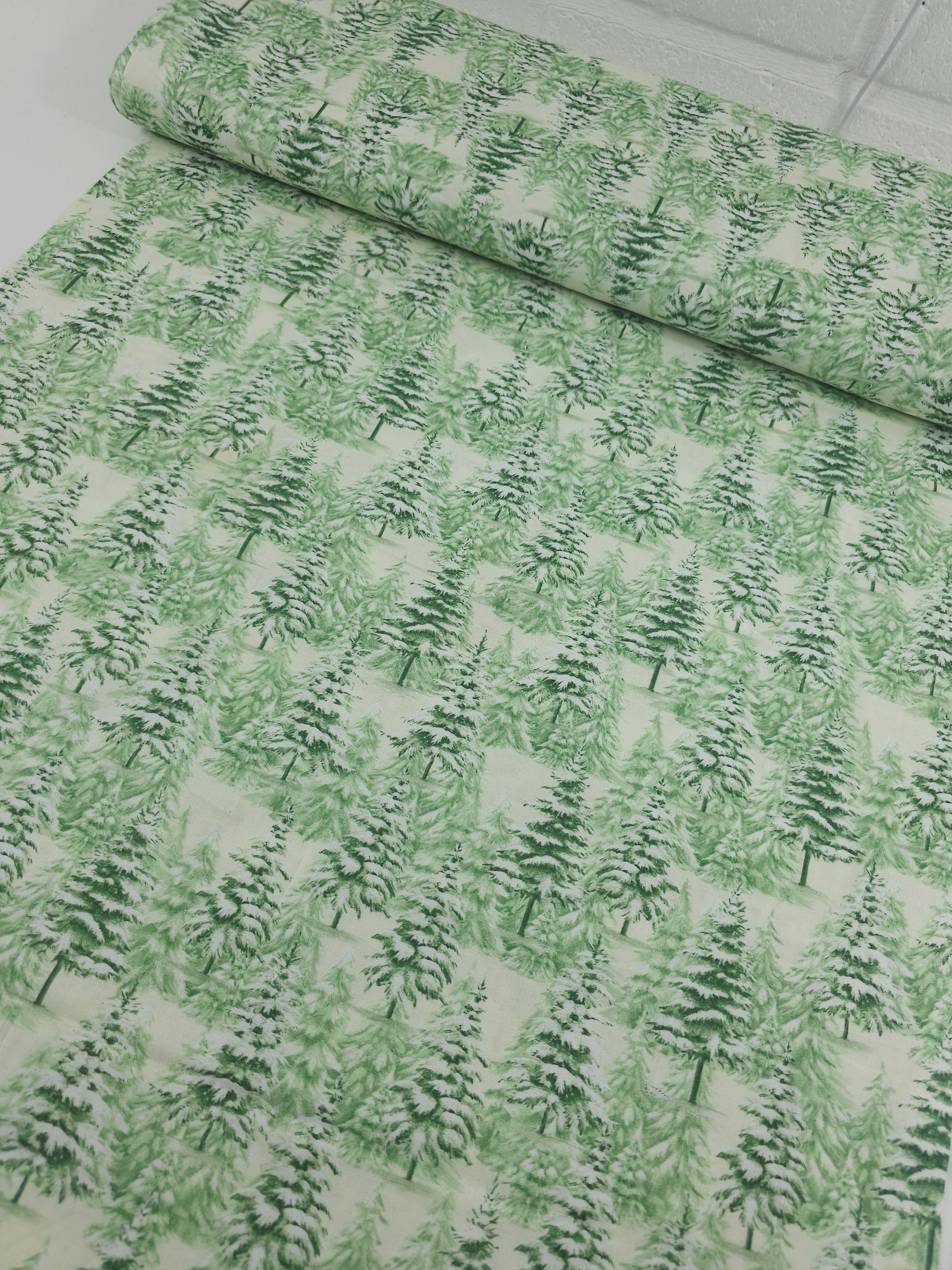 Frosty Green Christmas Trees 100% Cotton