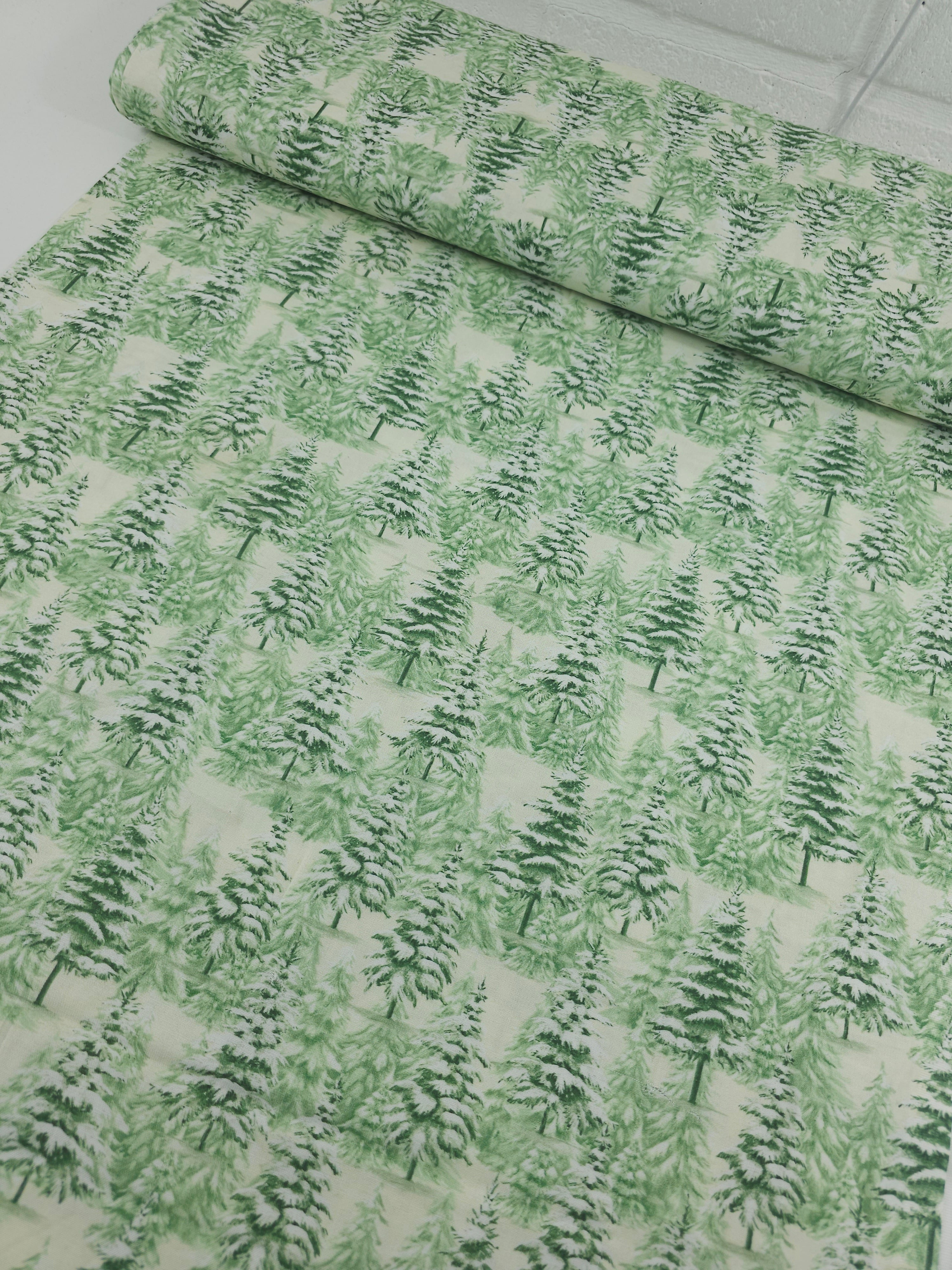 Frosty Green Christmas Trees 100% Cotton