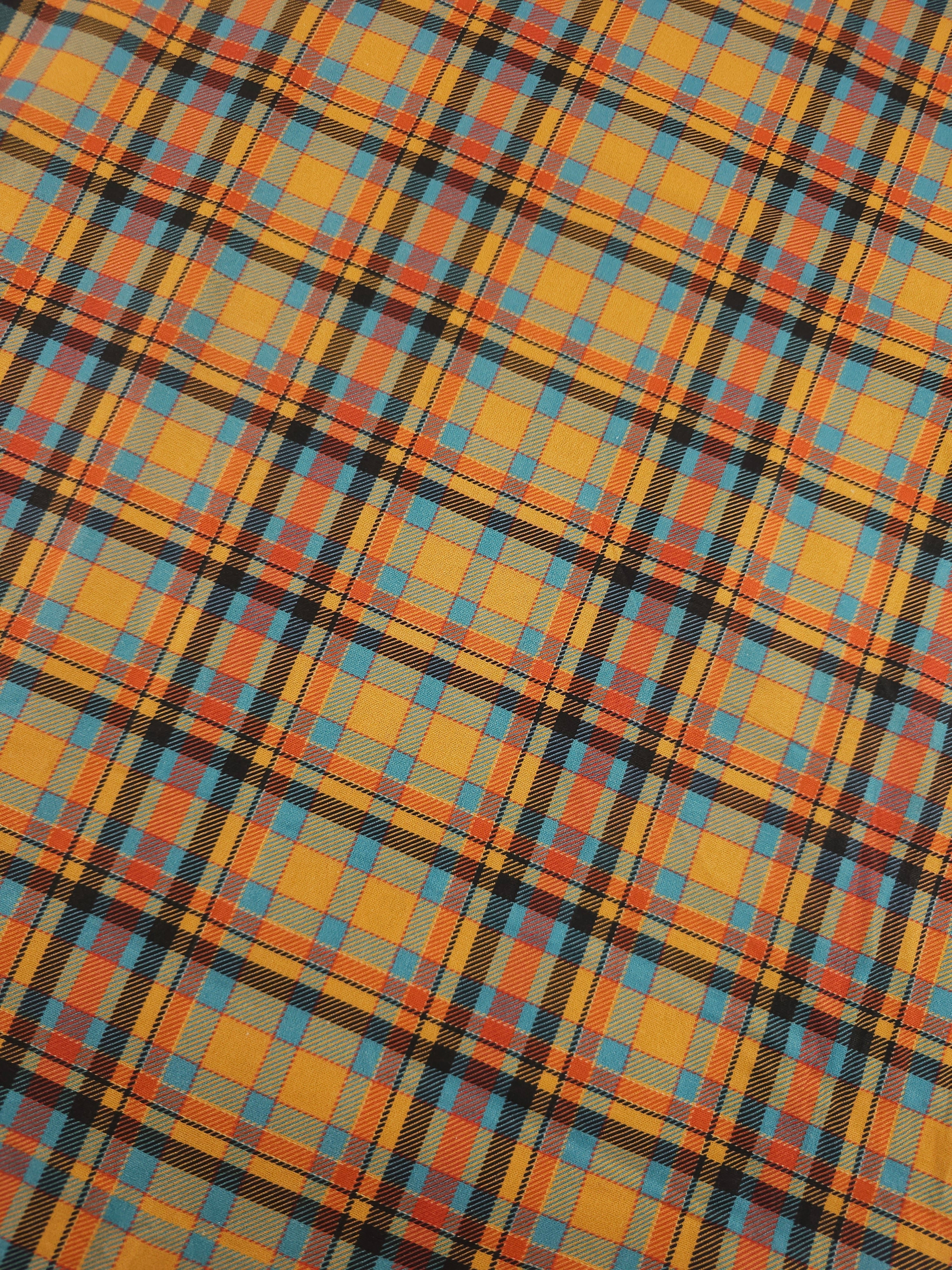 Retro Orange/Blue Tartan 100% Cotton