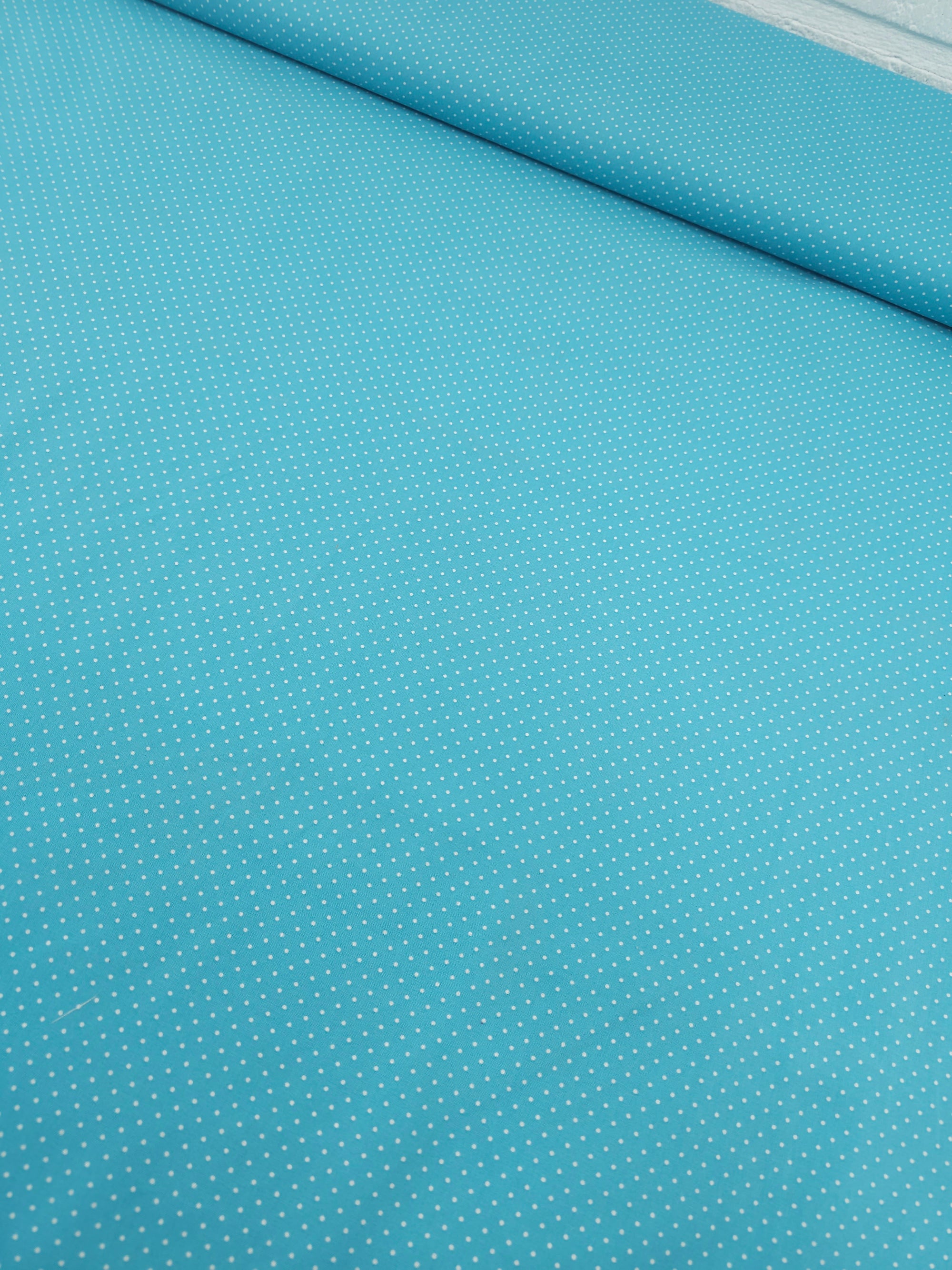Turquoise Blue Micro Polka Dot 100% Cotton 60"