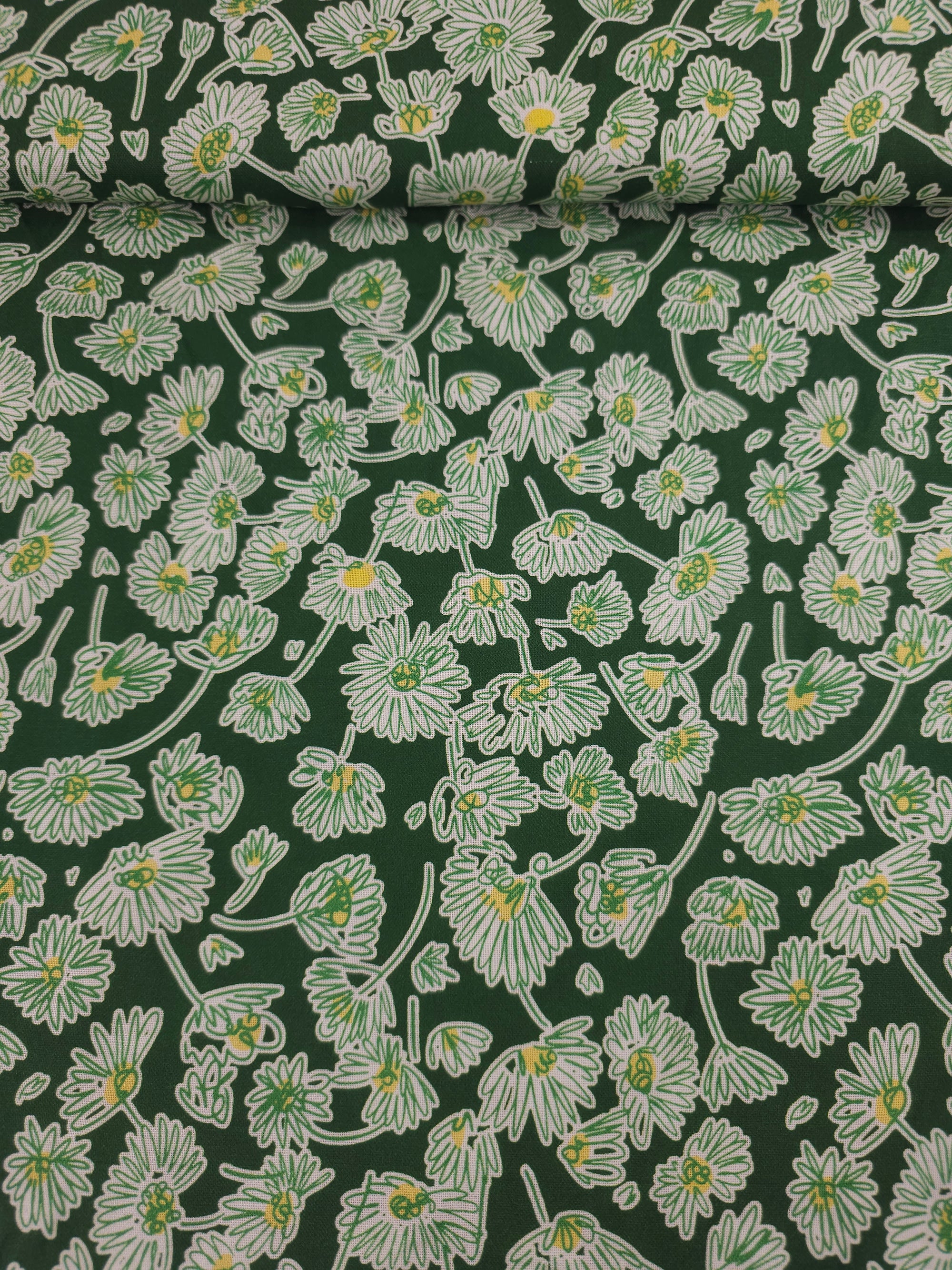 Green Sketch Daisy 100% Cotton - Free Spirit