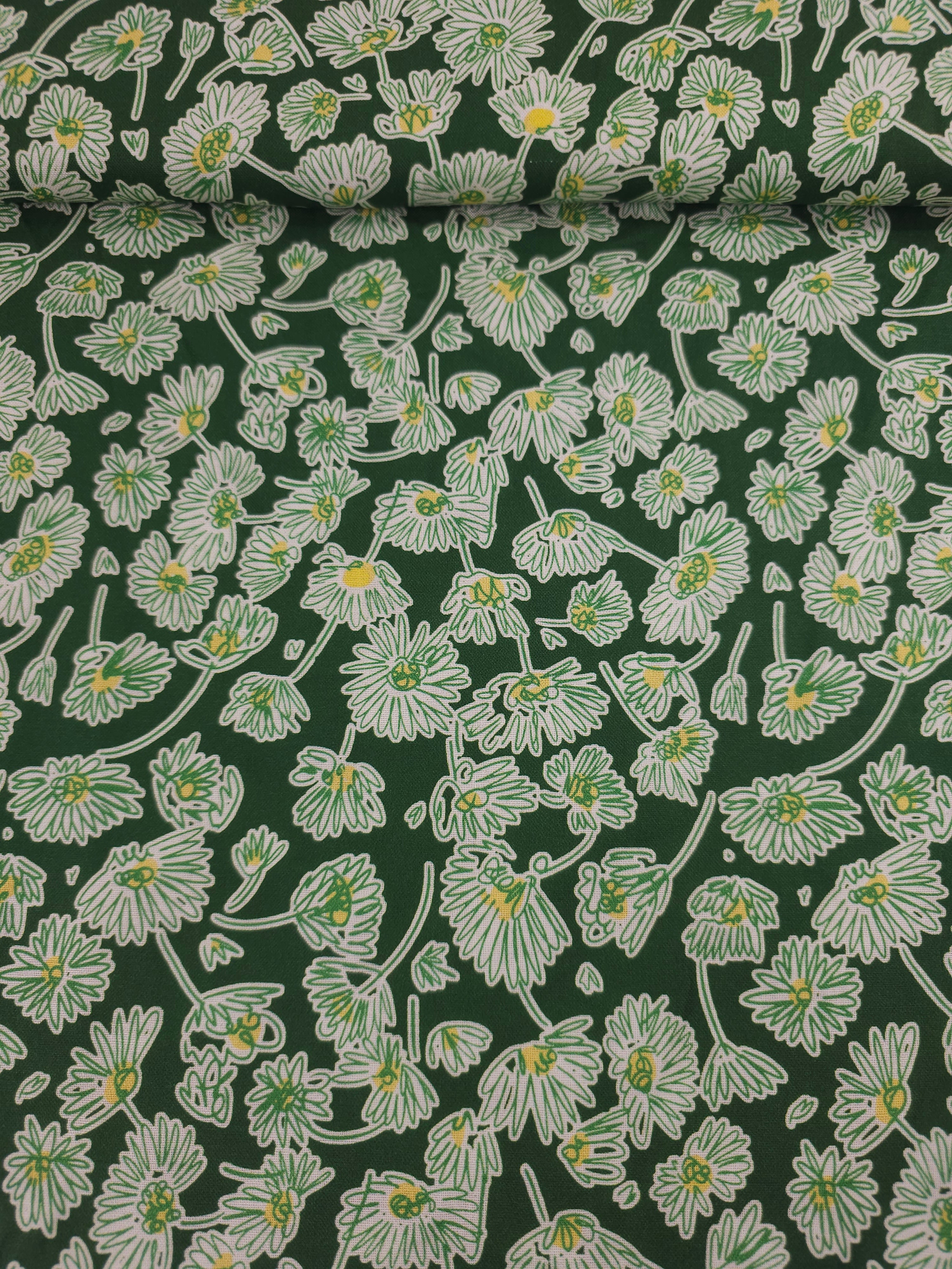 Green Sketch Daisy 100% Cotton - Free Spirit