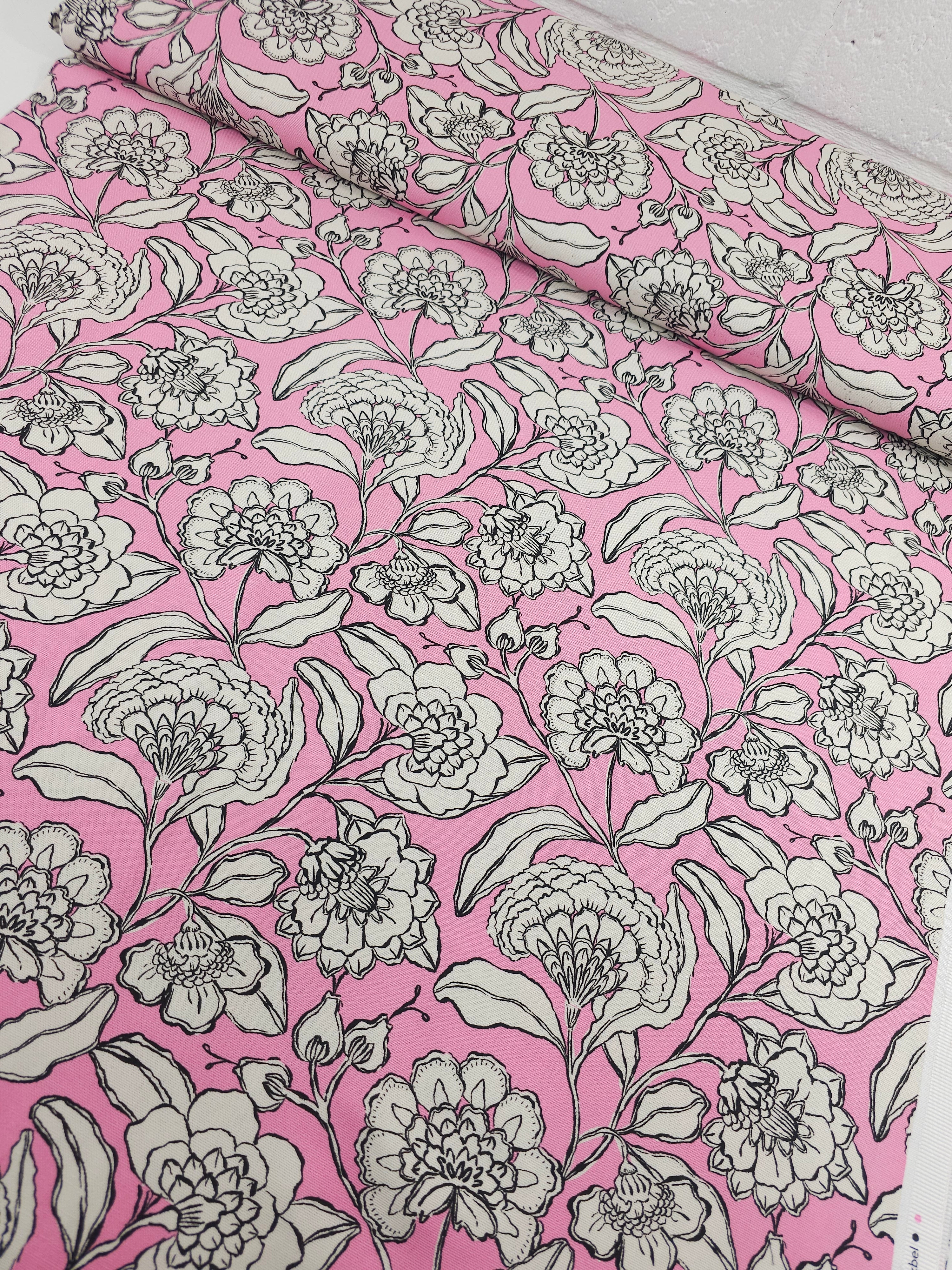 Pink Sketch Floral Lightweight Canvas Cotton