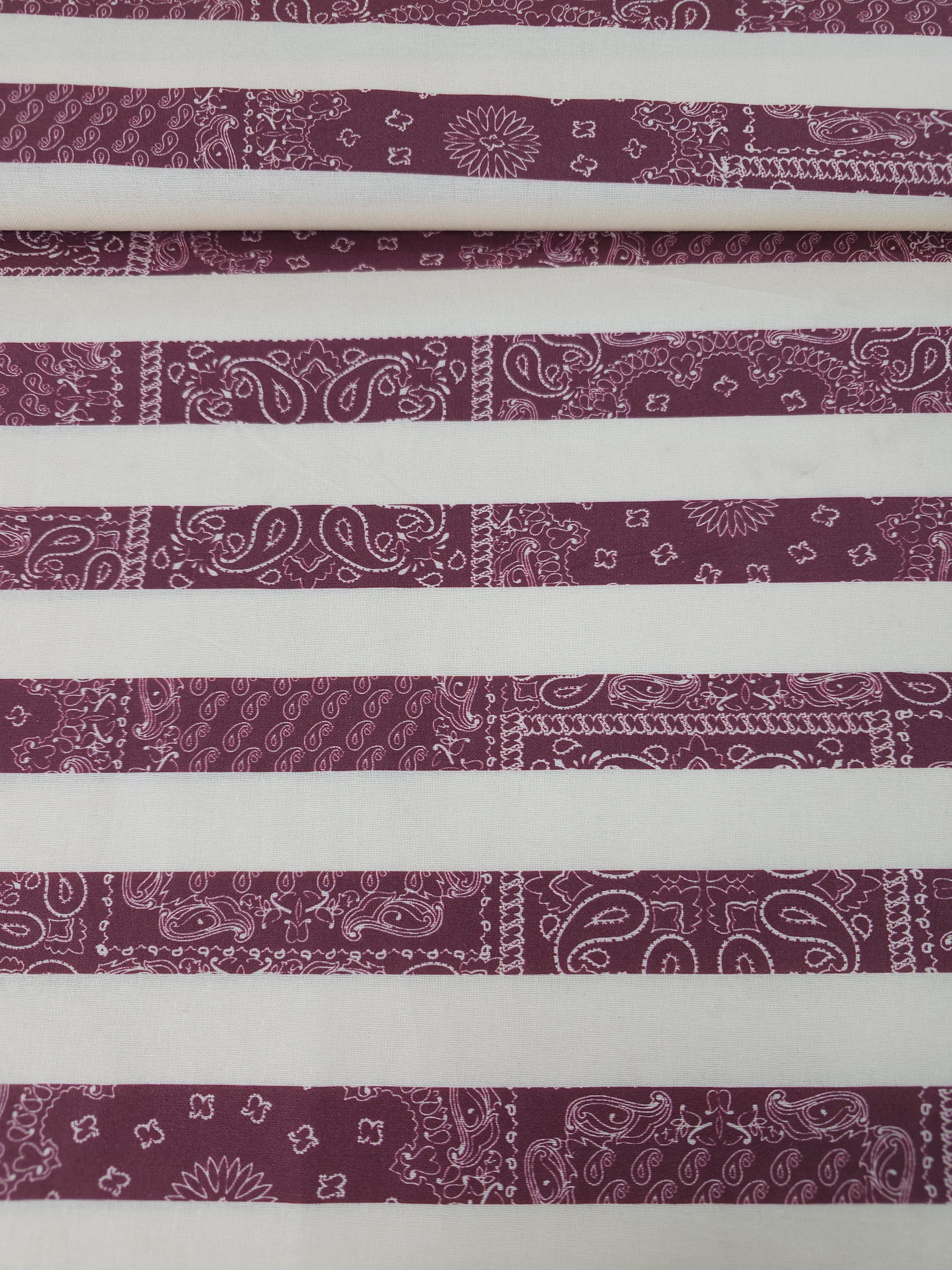 Burgundy/White Bandana Stripe 100% Cotton