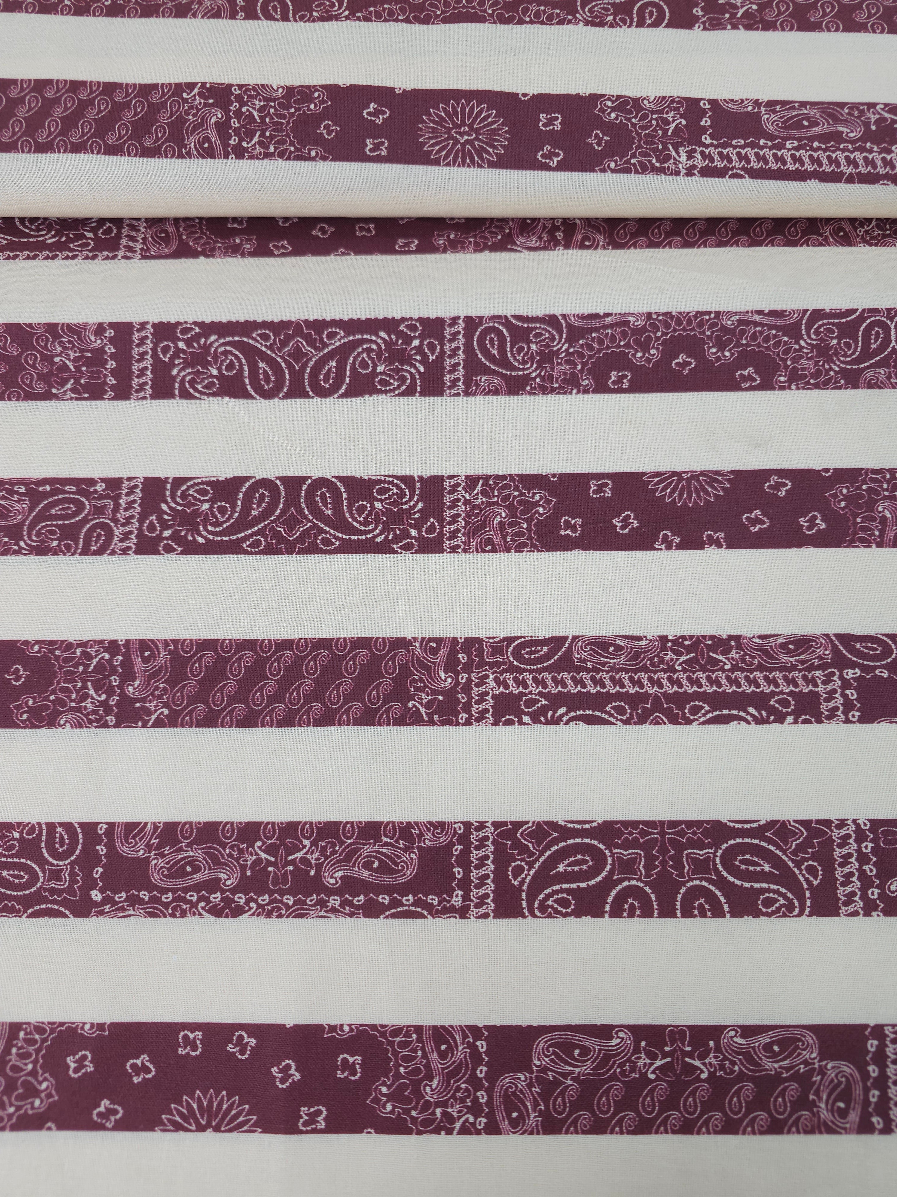 Burgundy/White Bandana Stripe 100% Cotton