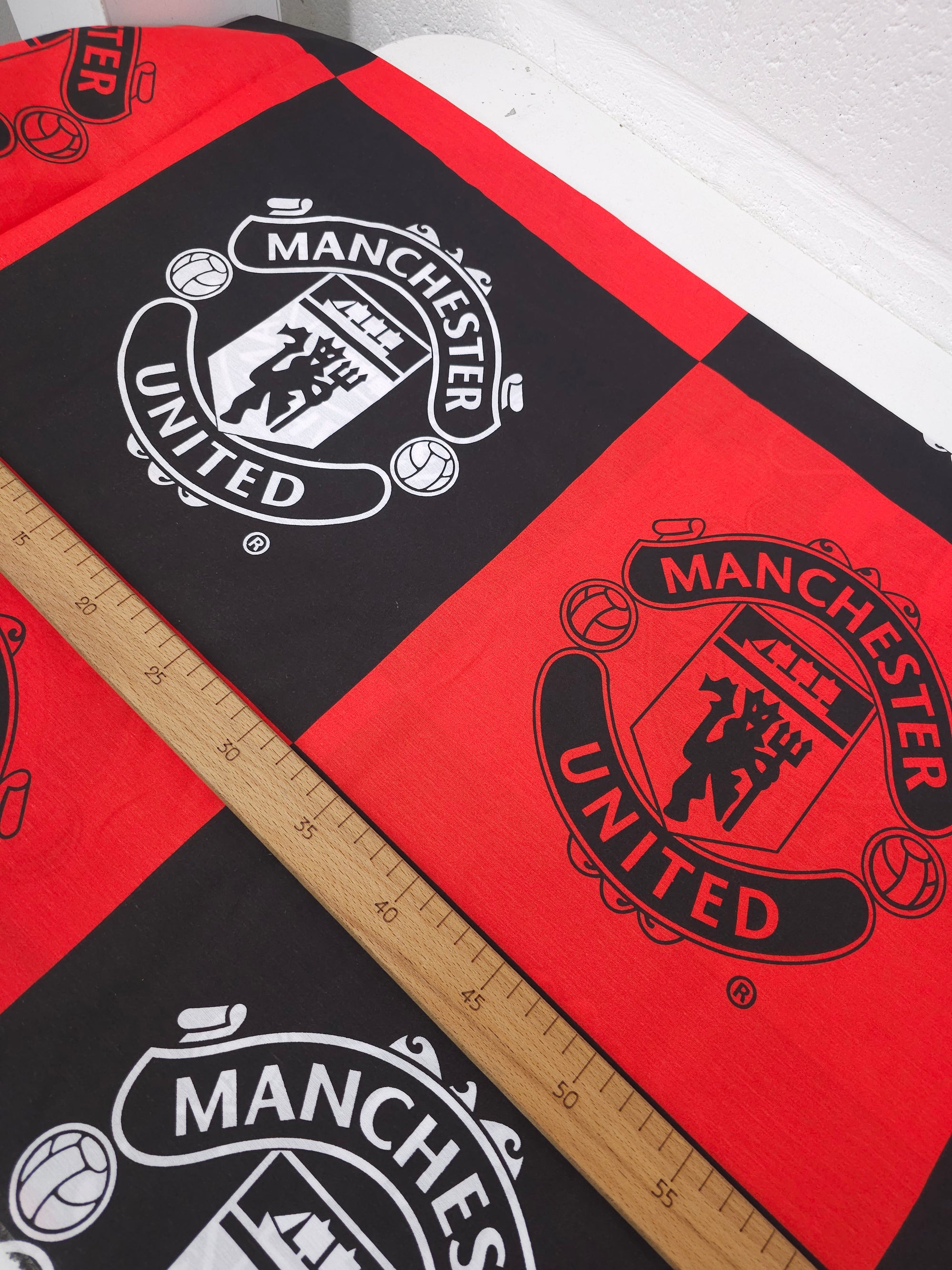 Red/Black Manchester United FC Emblem 100% Cotton Football Fabric 81" *EXTRA WIDE*