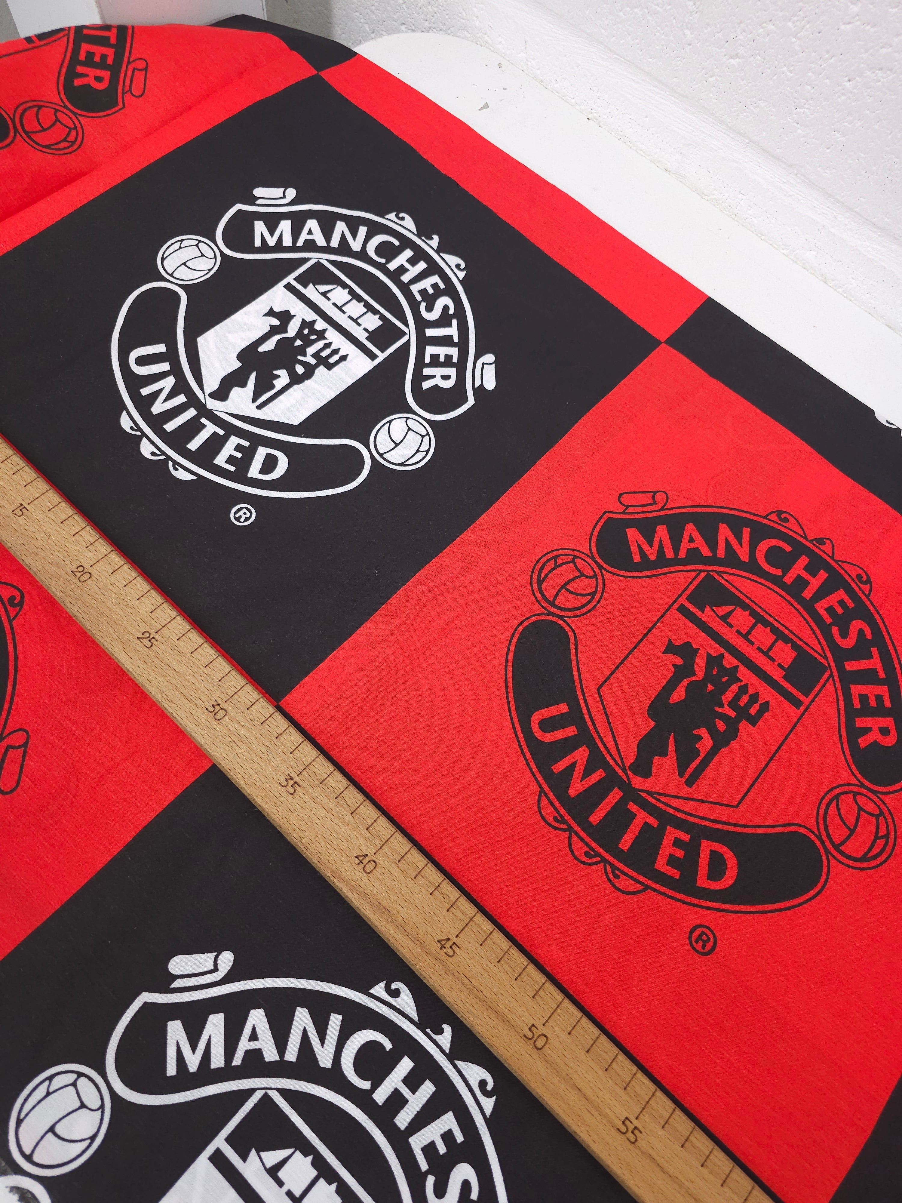 Red/Black Manchester United FC Emblem 100% Cotton Football Fabric 81" *EXTRA WIDE*
