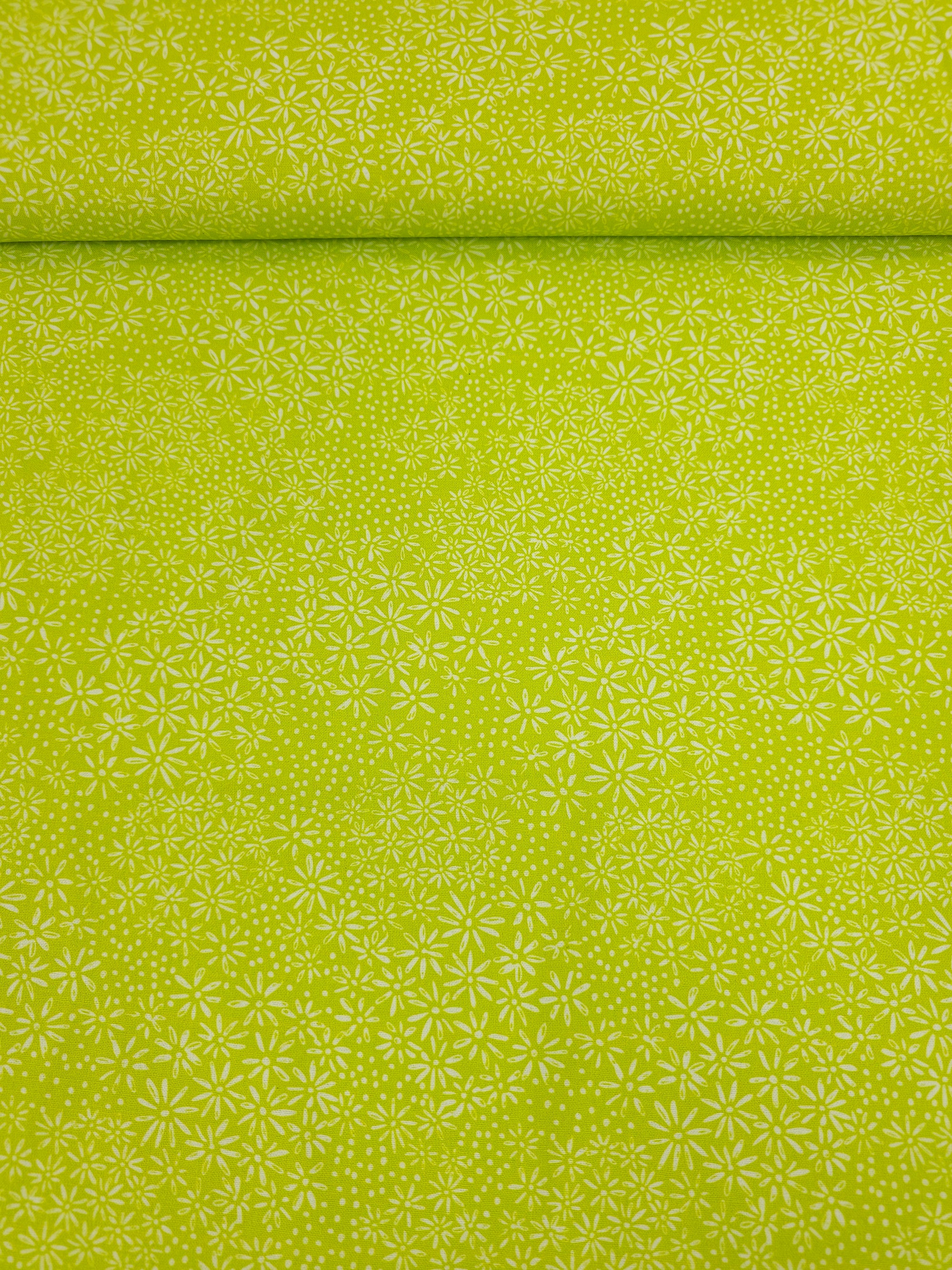 Lime Daisy Petal Floral 100% Cotton