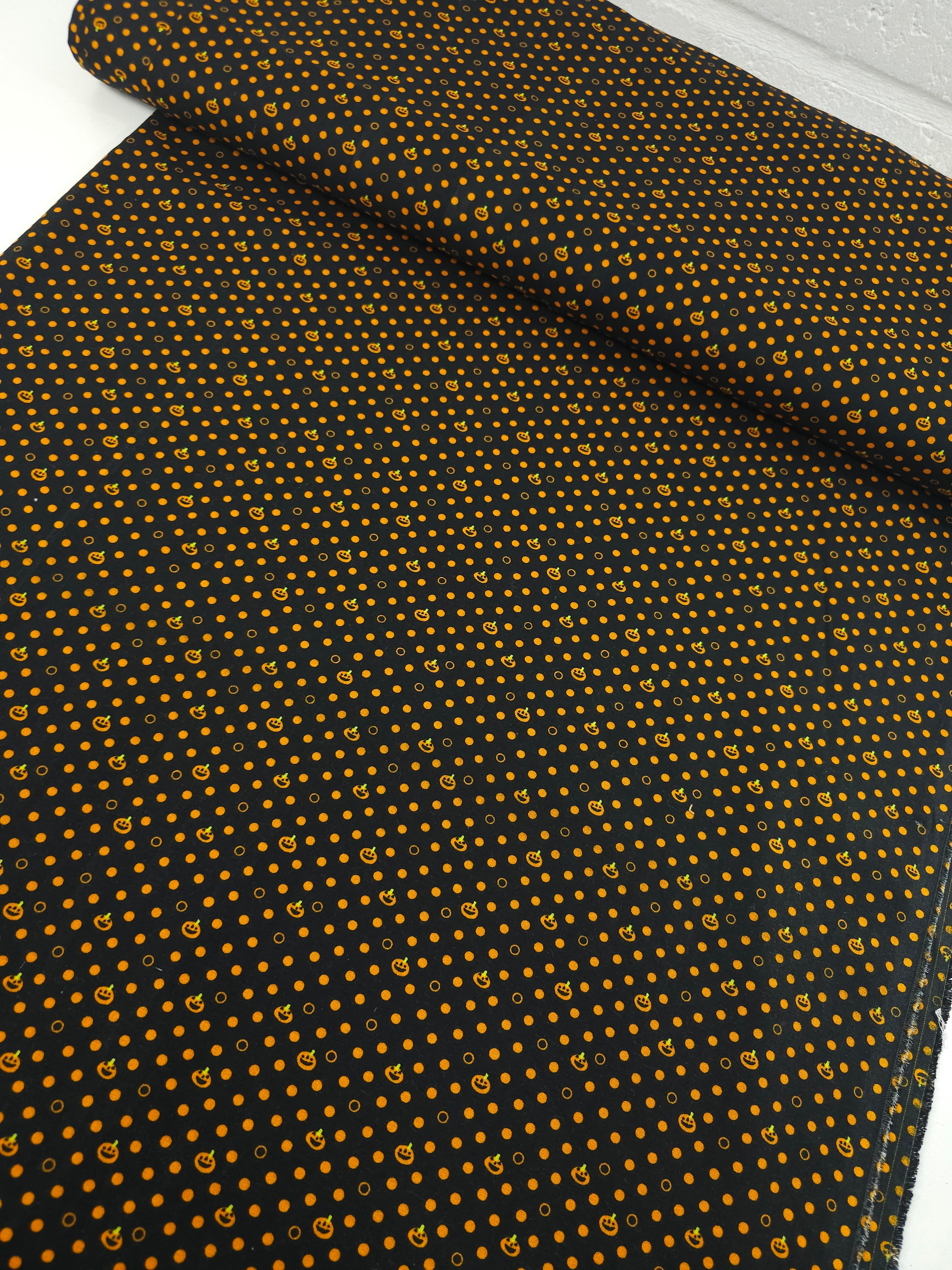Orange/Black Mini Pumpkin Polka Dot 100% Cotton