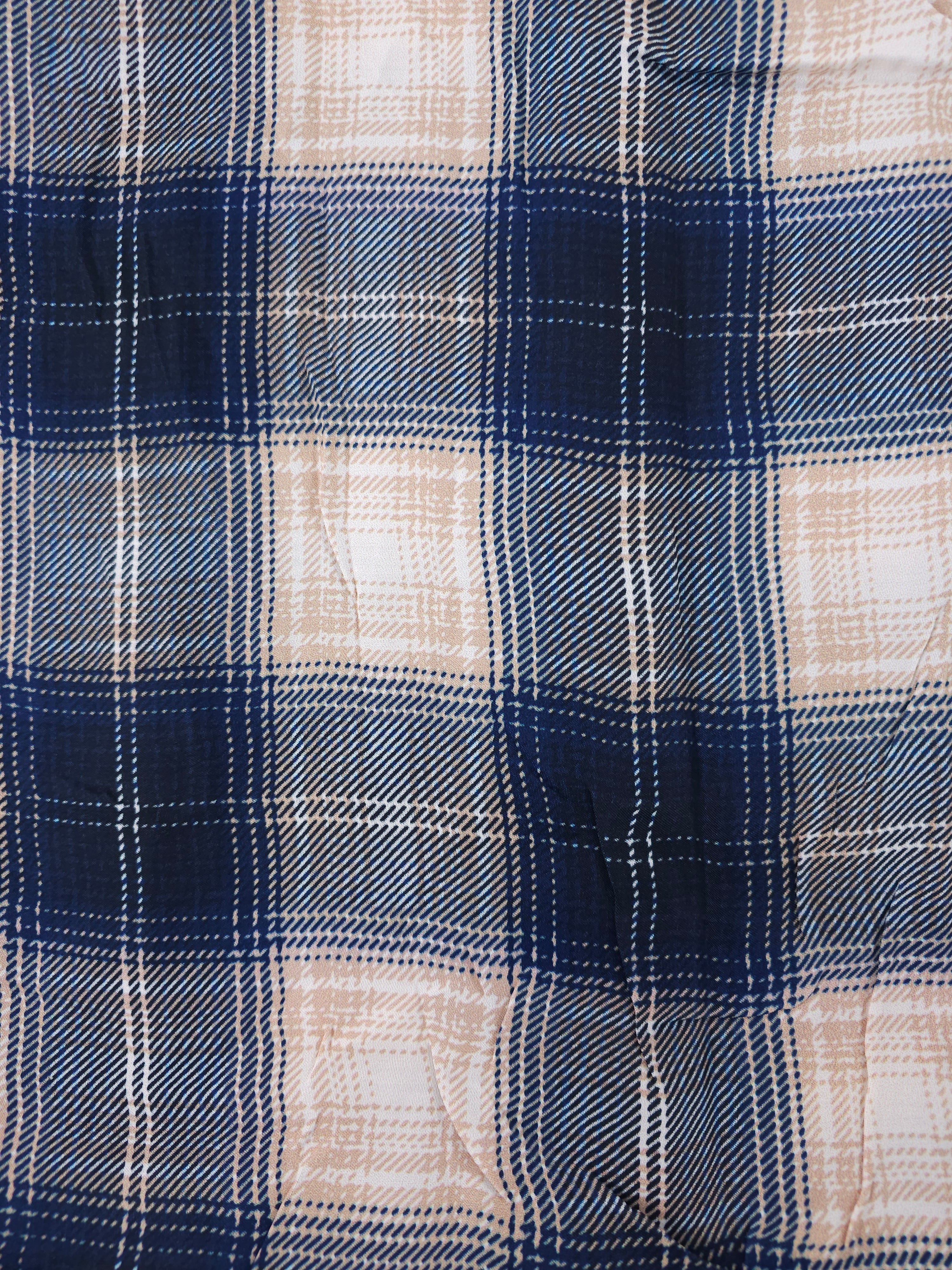 Navy cream tartan Viscose sateen- 1.5m piece