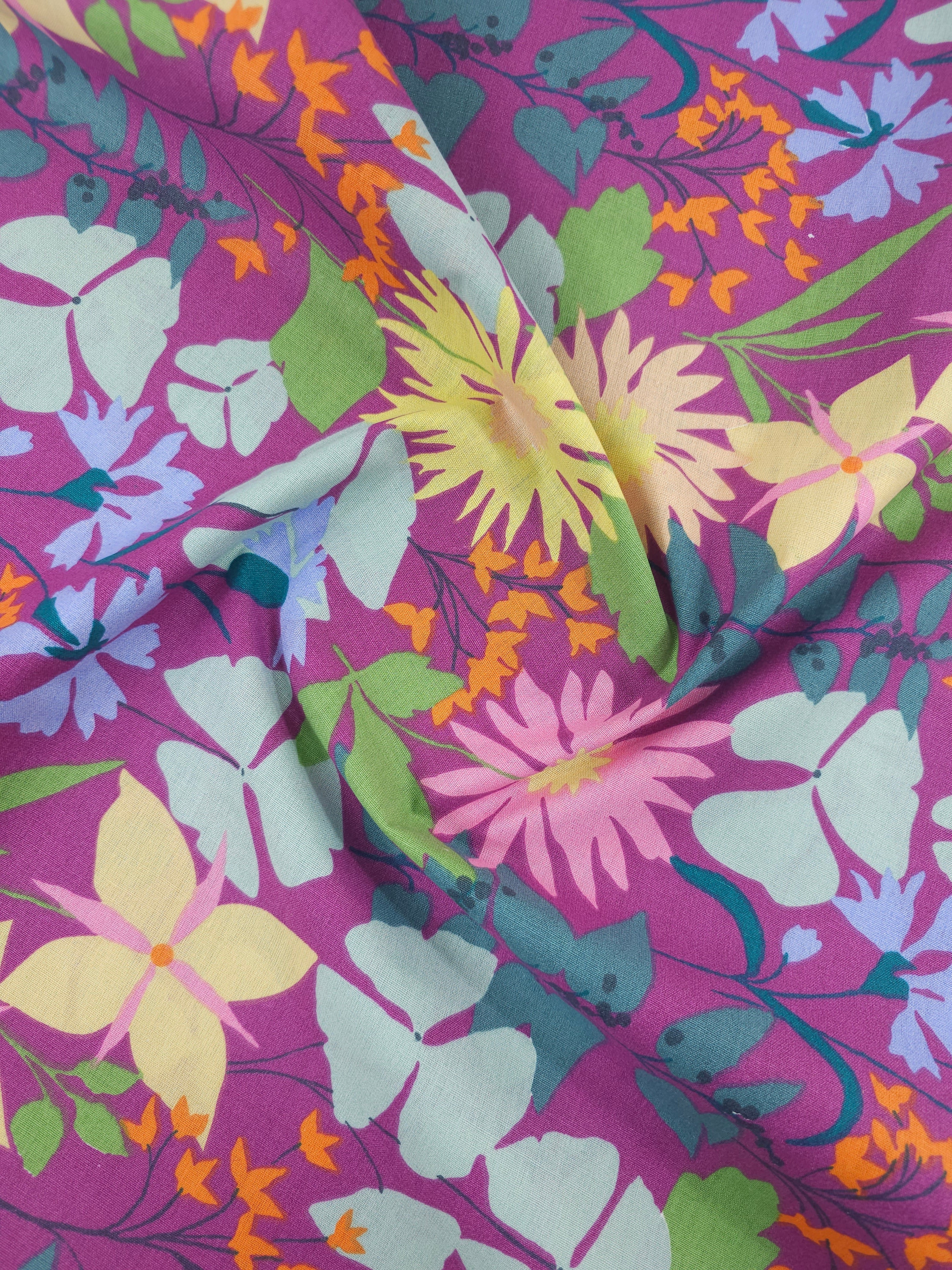 Purple Floral Budding Brights 100% Cotton 94" - Helena Springfield