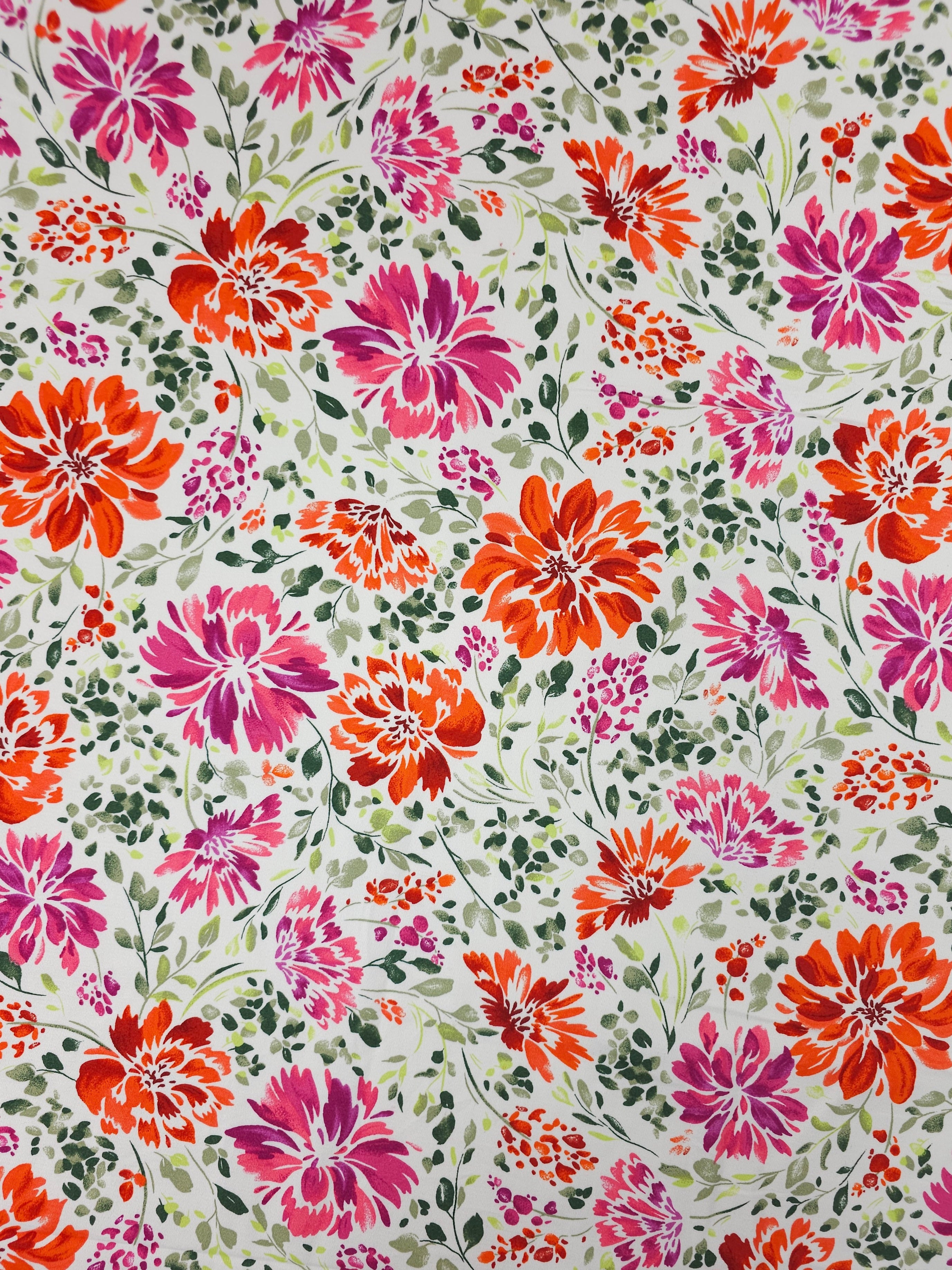 Orange/Pink Watercolour Wonder Floral Lightweight Cotton Sateen Twill