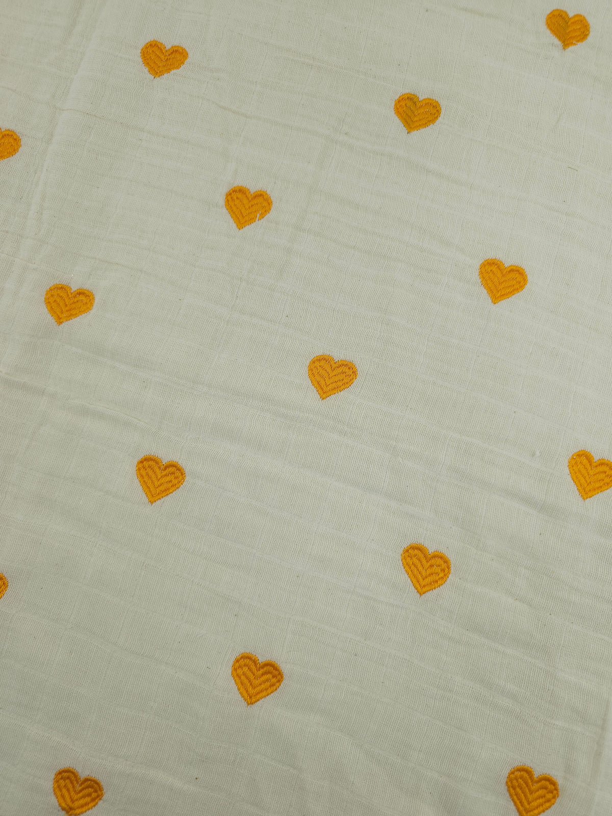 Marigold Orange Embroidered Hearts Grid Double Gauze