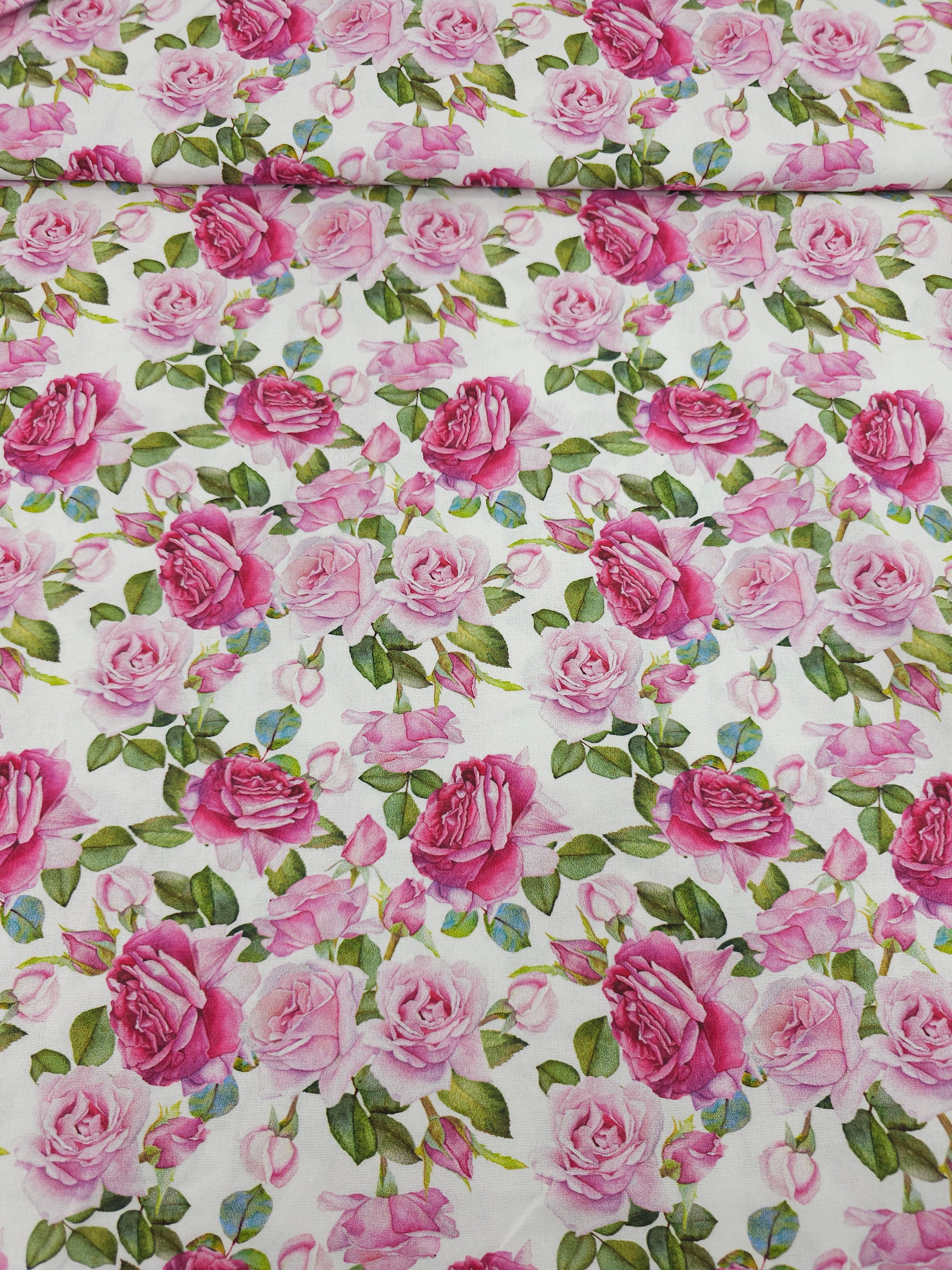 Magenta/Pink Vintage Roses 100% Cotton