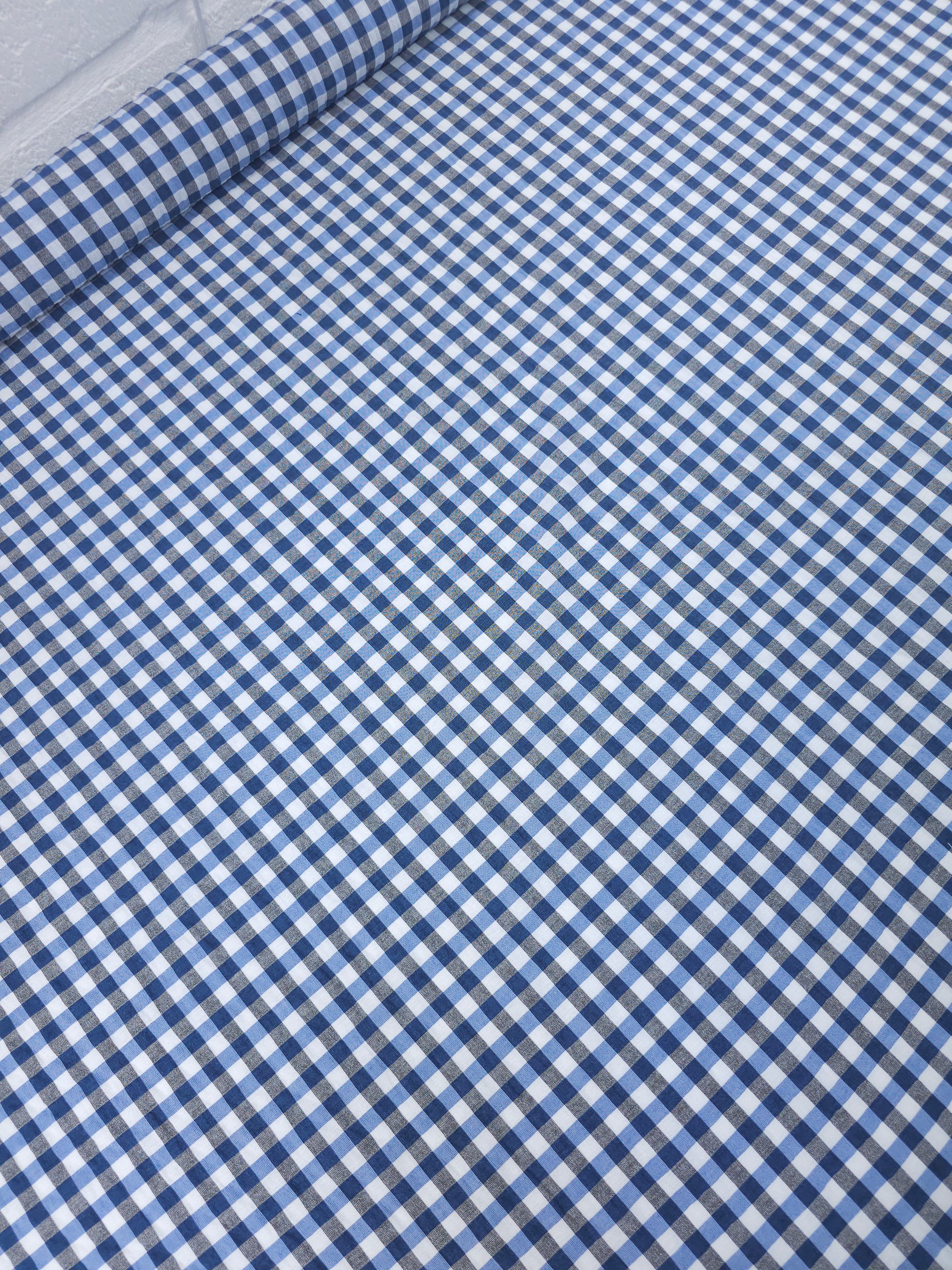 Hale Blue/Grey Small Gingham Cotton Poly