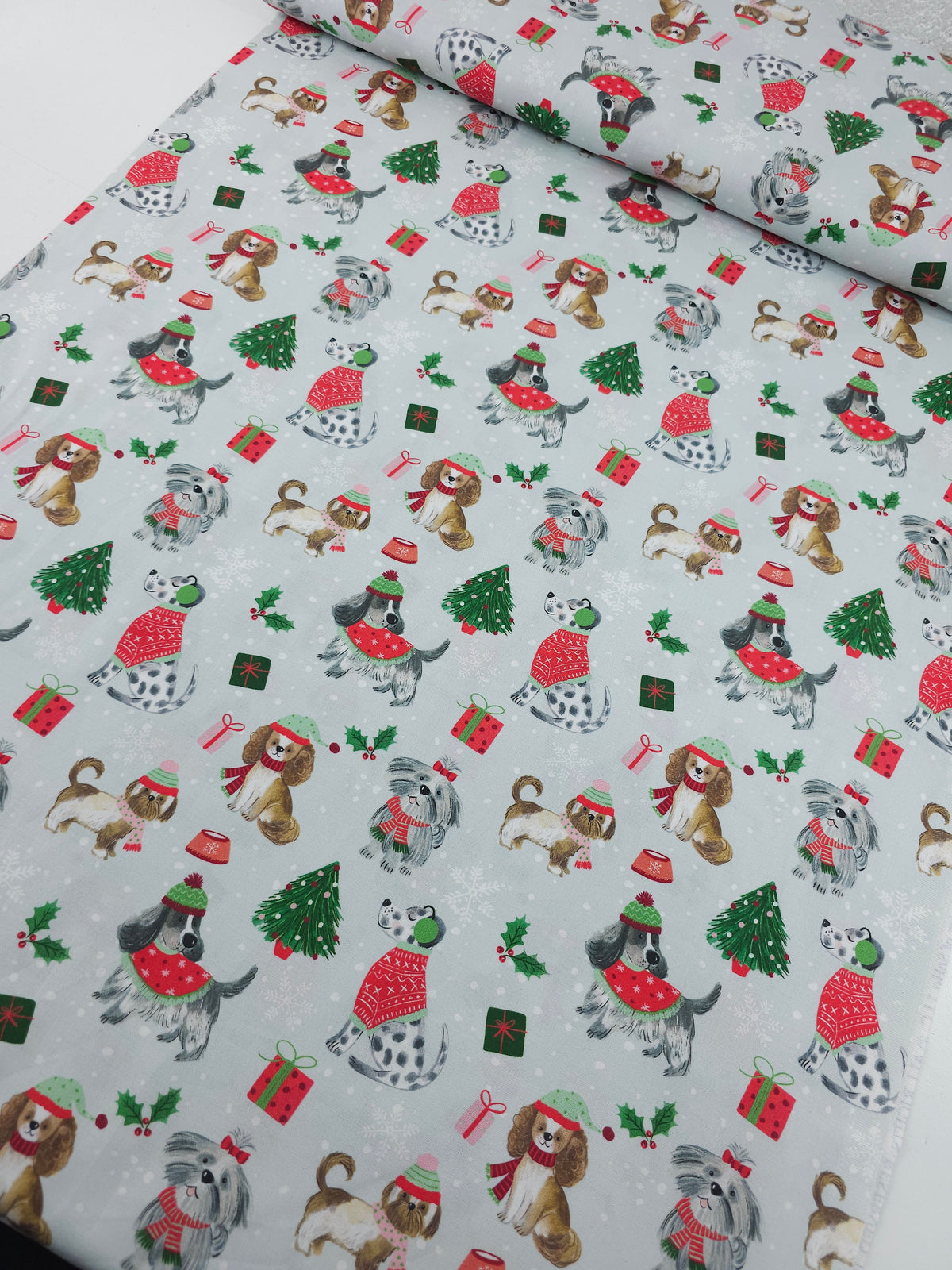 Grey Christmas Snow Puppy Pals 100% Cotton