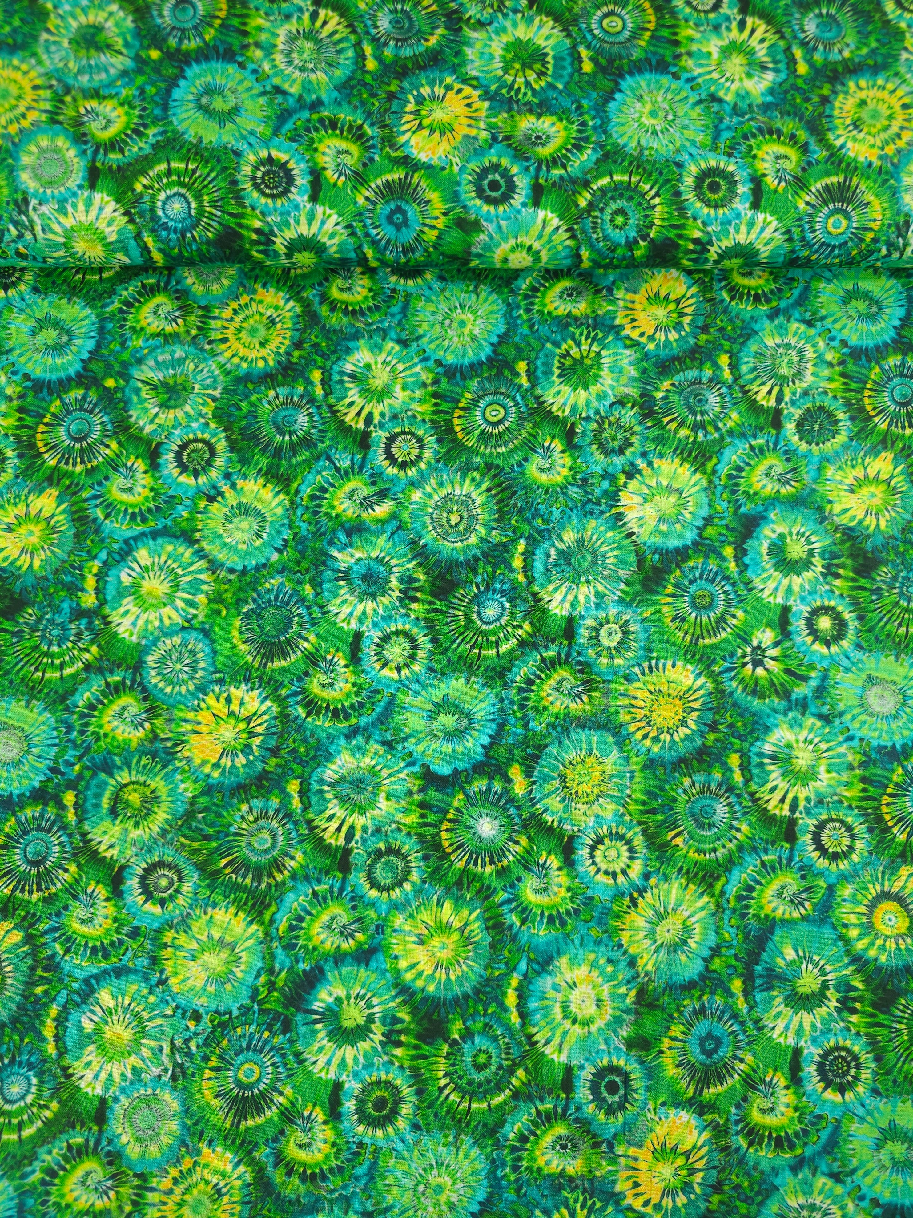 Green Tie Dye Kaleidoscope 100% Cotton