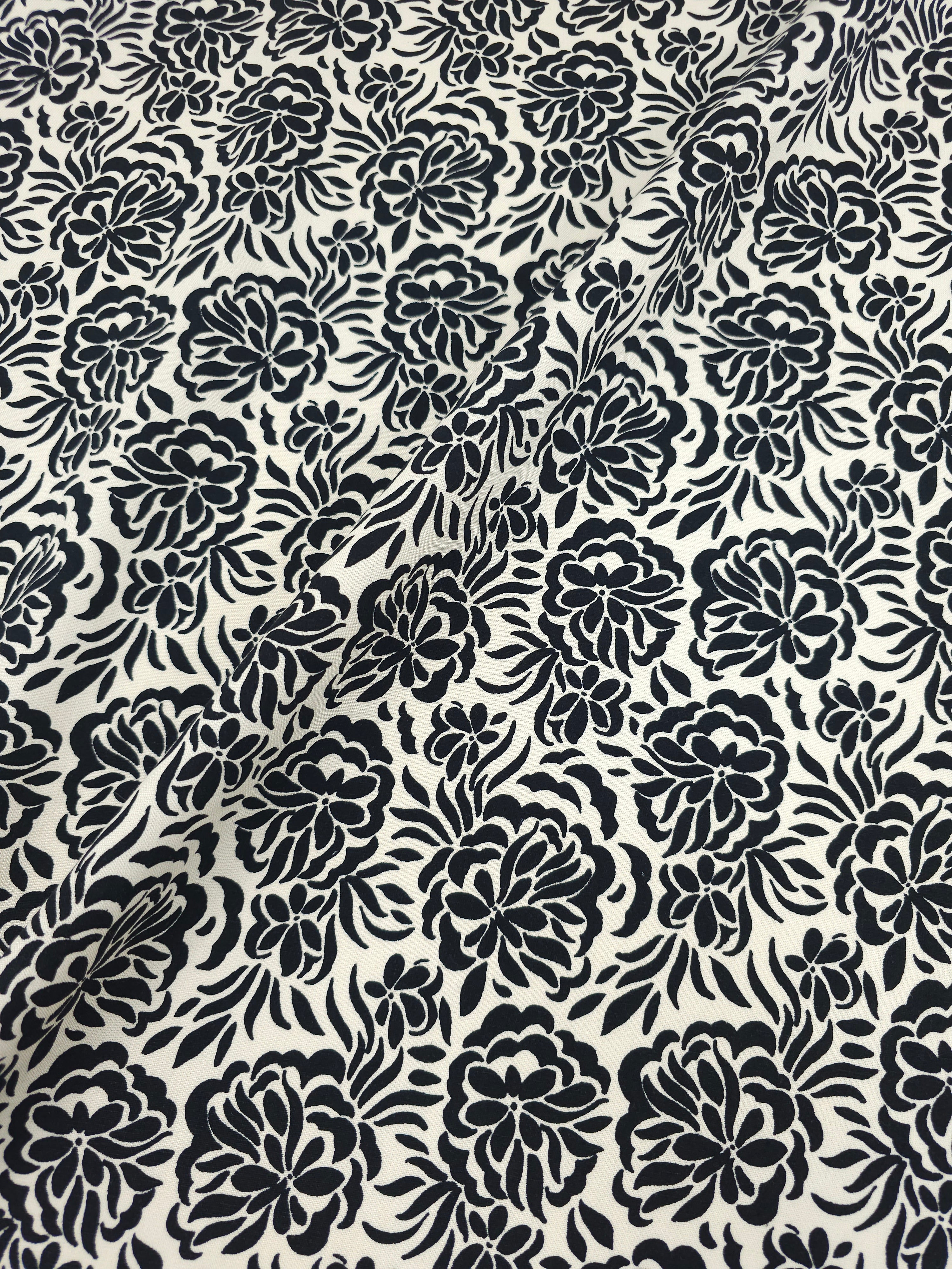Black/Ivory Floral Dream Interfacing Backed Viscose