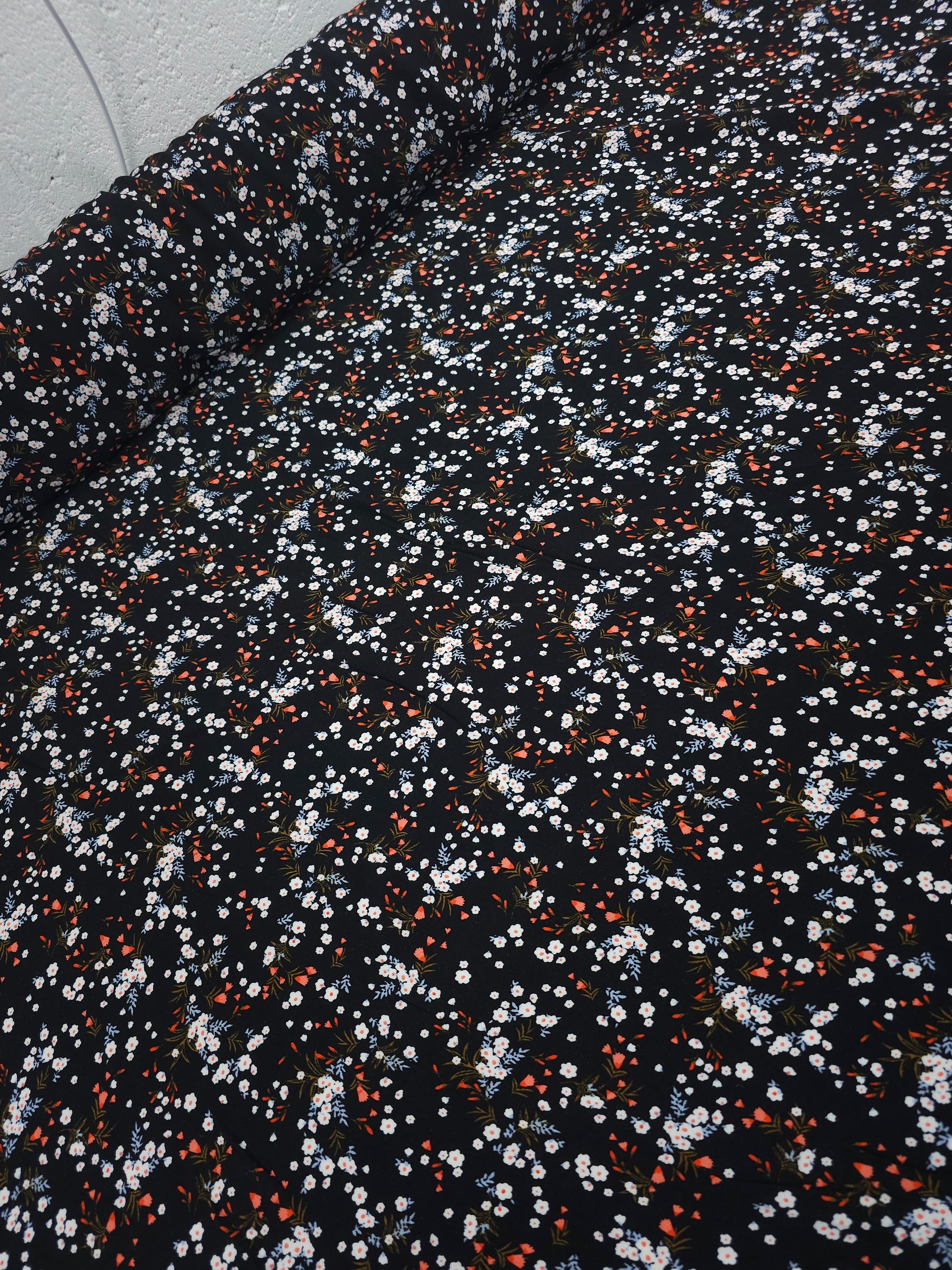 Black Ditsy Blossom Viscose Crepe