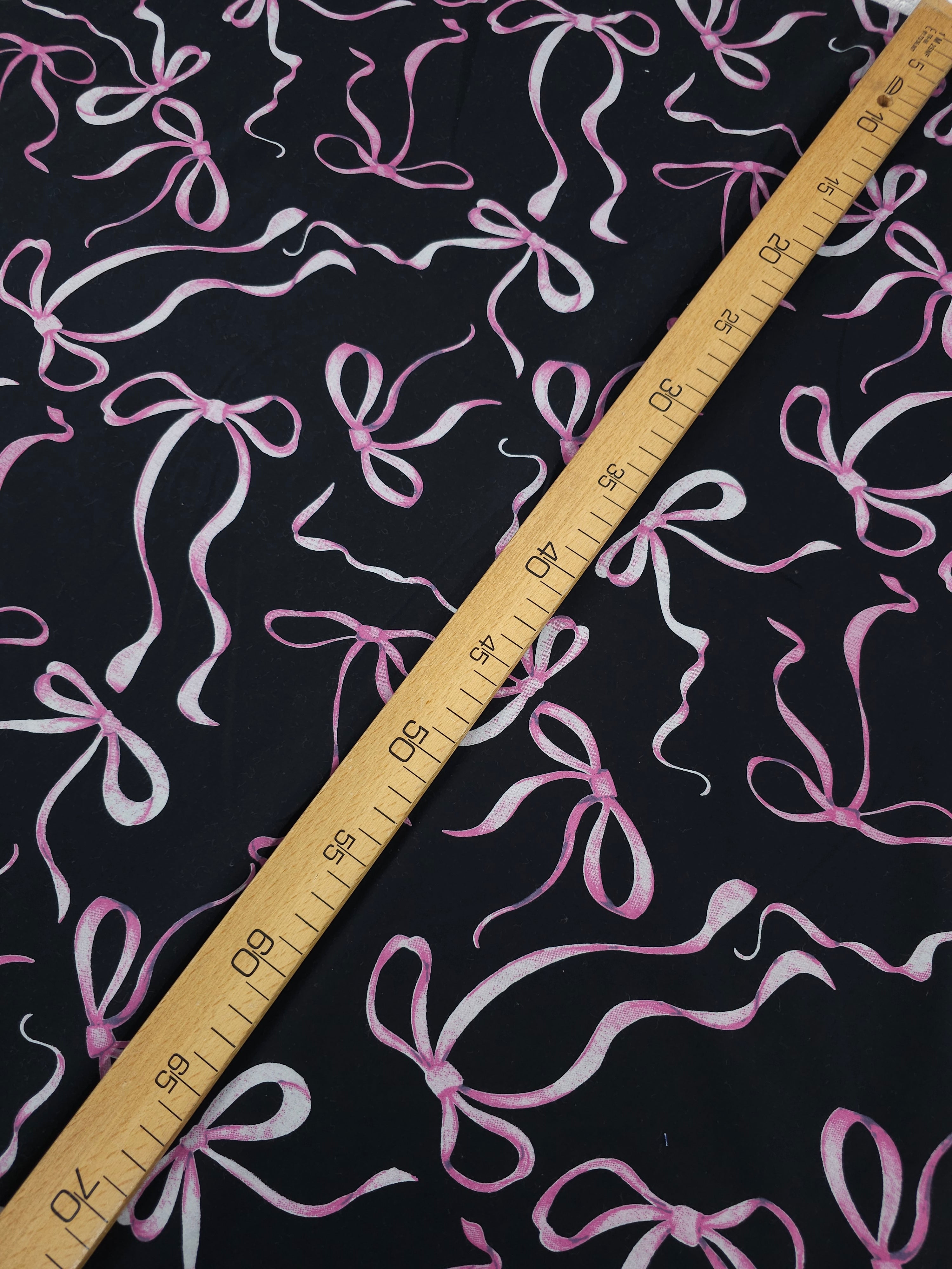 Black/Pinky Purple Bow Streamers Cotton Poplin