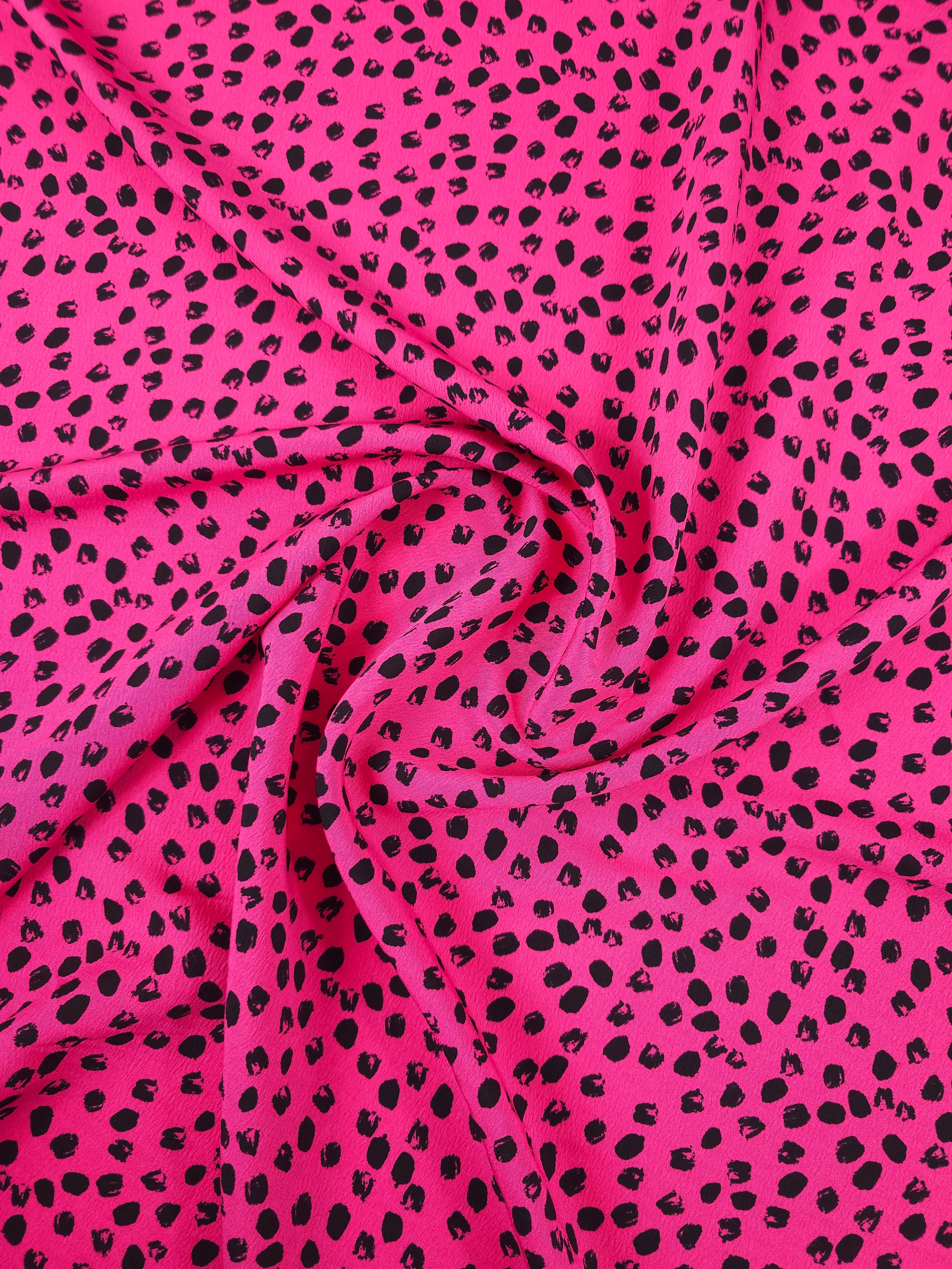 Hot Pink/Black Irregular Polka Poly Crepe