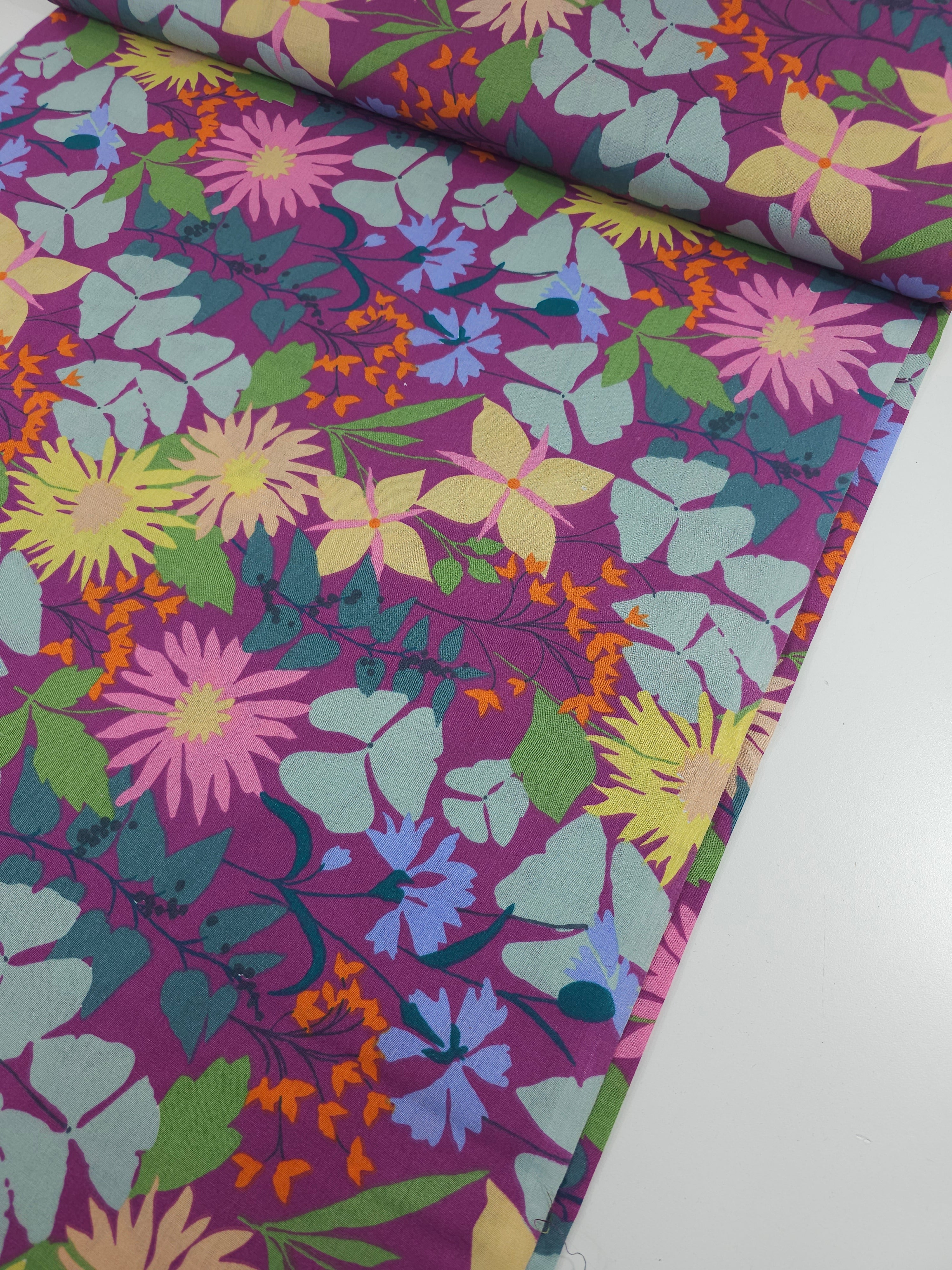 Purple Floral Budding Brights 100% Cotton 94" - Helena Springfield
